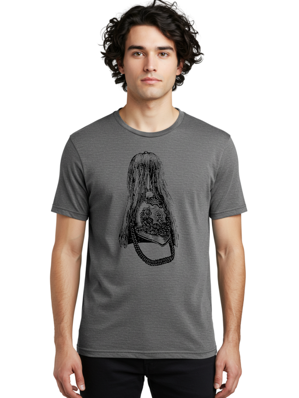 Woman-S-Purse Men'S Graphic Tee, 100% Cotton, Comfortable Casual Summer Wear, Machine Washable, Bell With Long Hair, Vintage Illustration, Gothic Art, Mysterious Symbols, Intricate Details, Abstract Portrait, Symbolic Imagery, Mysterious Bell, Aad567
