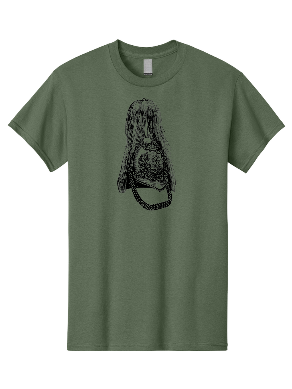 Woman-S-Purse Men'S Graphic Tee, 100% Cotton, Comfortable Casual Summer Wear, Machine Washable, Bell With Long Hair, Vintage Illustration, Gothic Art, Mysterious Symbols, Intricate Details, Abstract Portrait, Symbolic Imagery, Mysterious Bell, Aad567