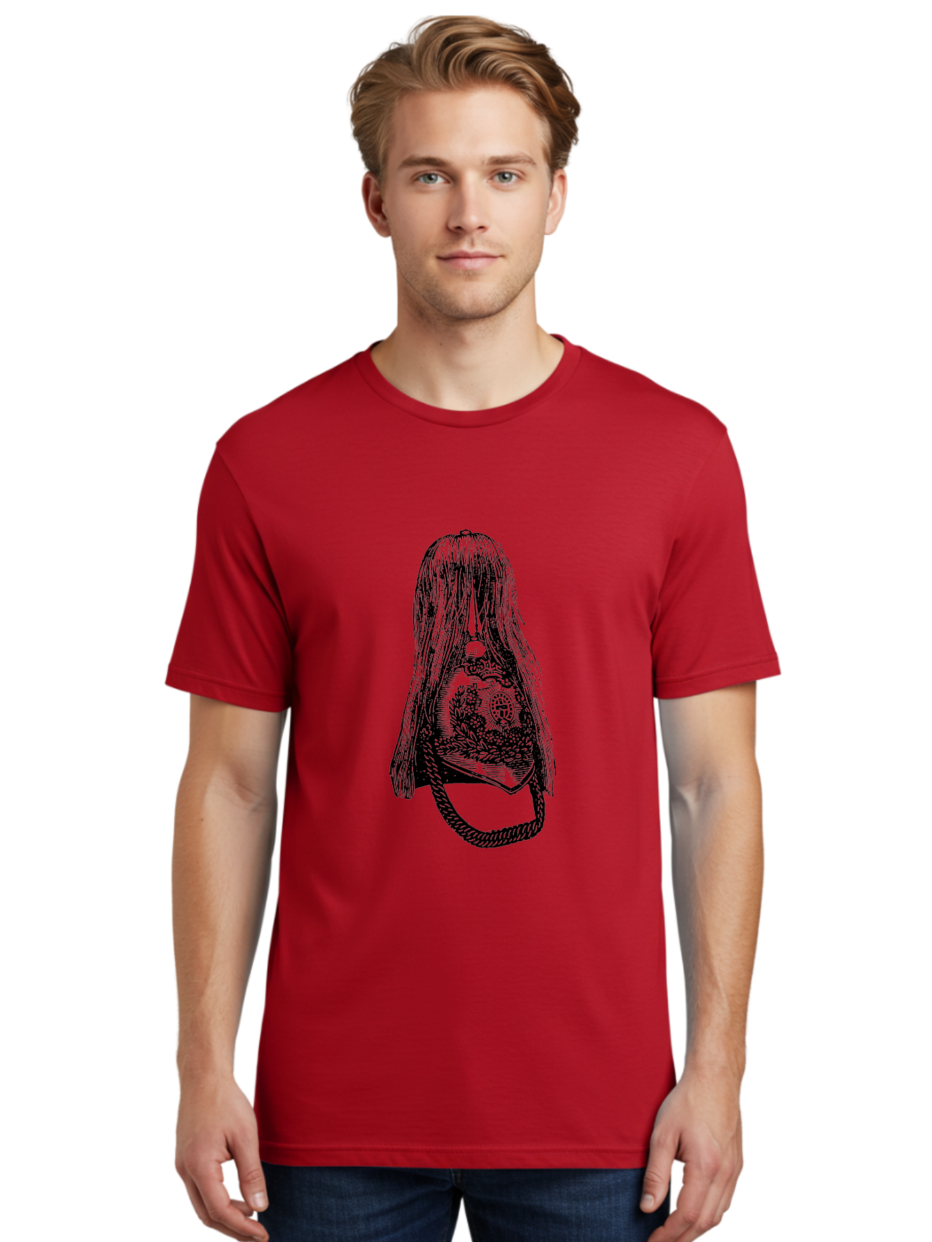 Woman-S-Purse Men'S Graphic Tee, 100% Cotton, Comfortable Casual Summer Wear, Machine Washable, Bell With Long Hair, Vintage Illustration, Gothic Art, Mysterious Symbols, Intricate Details, Abstract Portrait, Symbolic Imagery, Mysterious Bell, Aad567