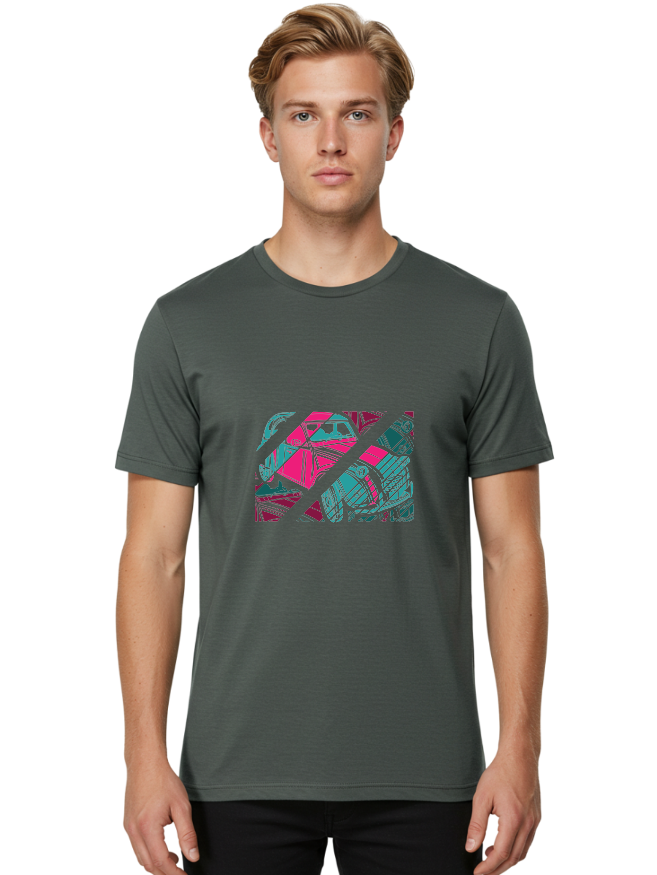 Abstract-Shapes Men'S Graphic Tee, 100% Cotton, Comfortable Casual Summer Wear, Machine Washable, Abstract Art, Modern Design, Vibrant Colors, Pink, Blue, Geometric Shapes, Mixed Media, Creative Expression, Artistic Texture, Contemporary Style Aad568