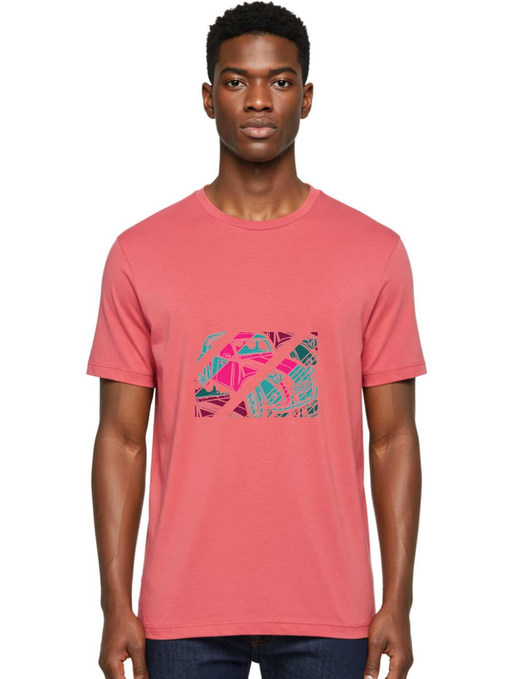Abstract-Shapes Men'S Graphic Tee, 100% Cotton, Comfortable Casual Summer Wear, Machine Washable, Abstract Art, Modern Design, Vibrant Colors, Pink, Blue, Geometric Shapes, Mixed Media, Creative Expression, Artistic Texture, Contemporary Style Aad568