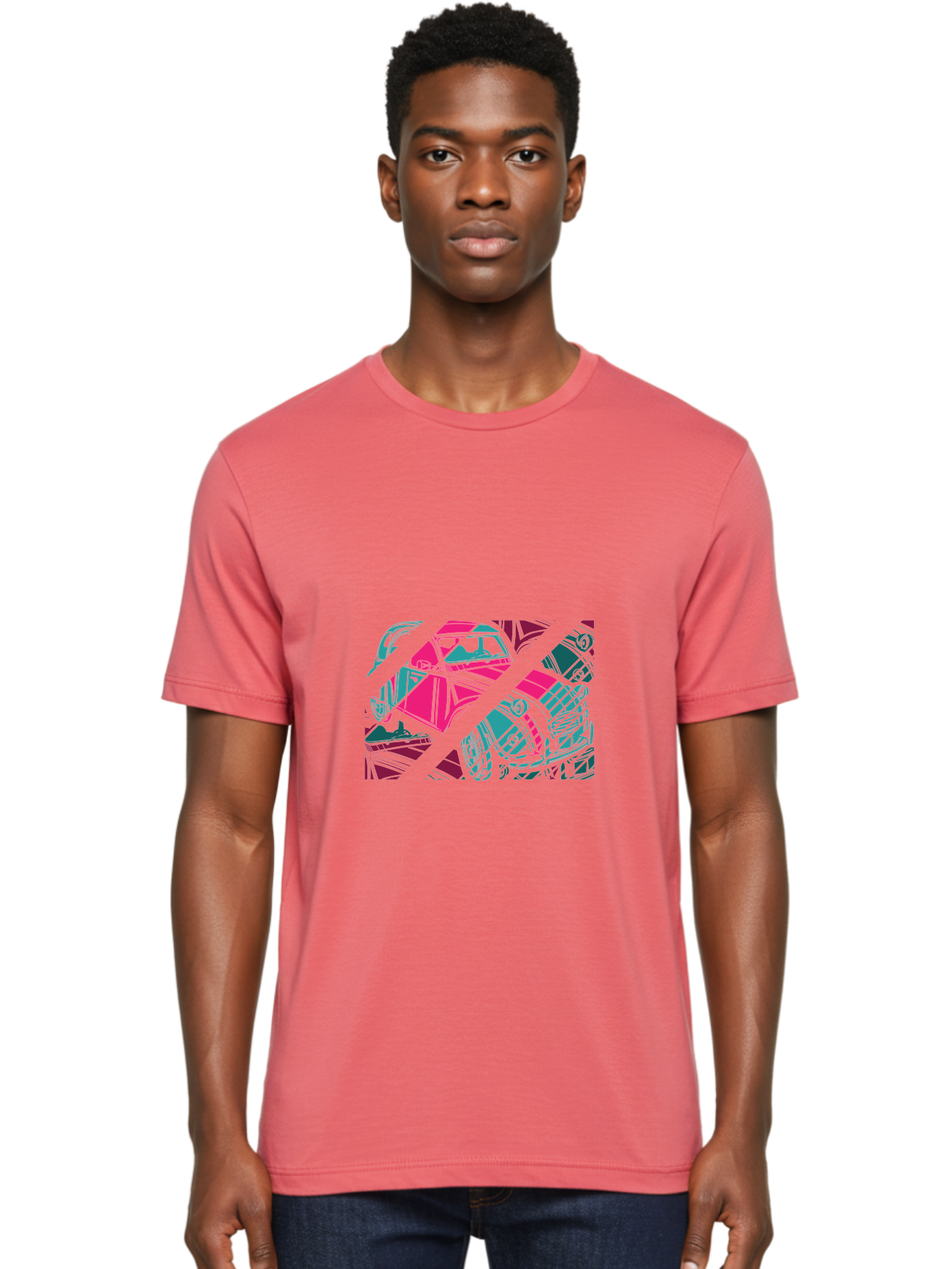 Abstract-Shapes Men'S Graphic Tee, 100% Cotton, Comfortable Casual Summer Wear, Machine Washable, Abstract Art, Modern Design, Vibrant Colors, Pink, Blue, Geometric Shapes, Mixed Media, Creative Expression, Artistic Texture, Contemporary Style Aad568
