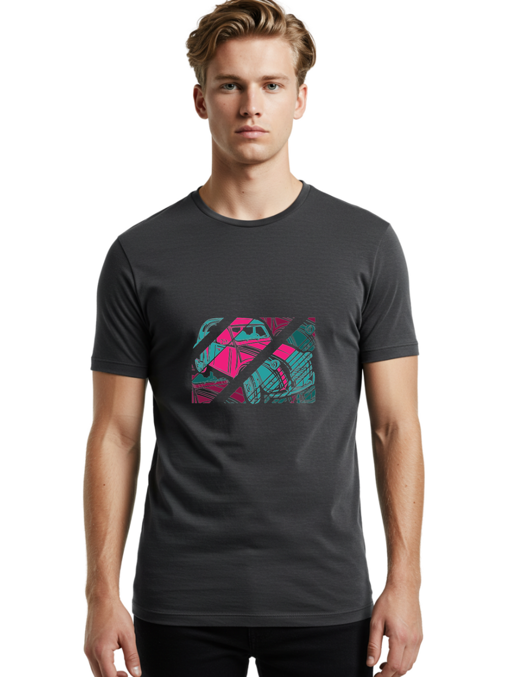 Abstract-Shapes Men'S Graphic Tee, 100% Cotton, Comfortable Casual Summer Wear, Machine Washable, Abstract Art, Modern Design, Vibrant Colors, Pink, Blue, Geometric Shapes, Mixed Media, Creative Expression, Artistic Texture, Contemporary Style Aad568