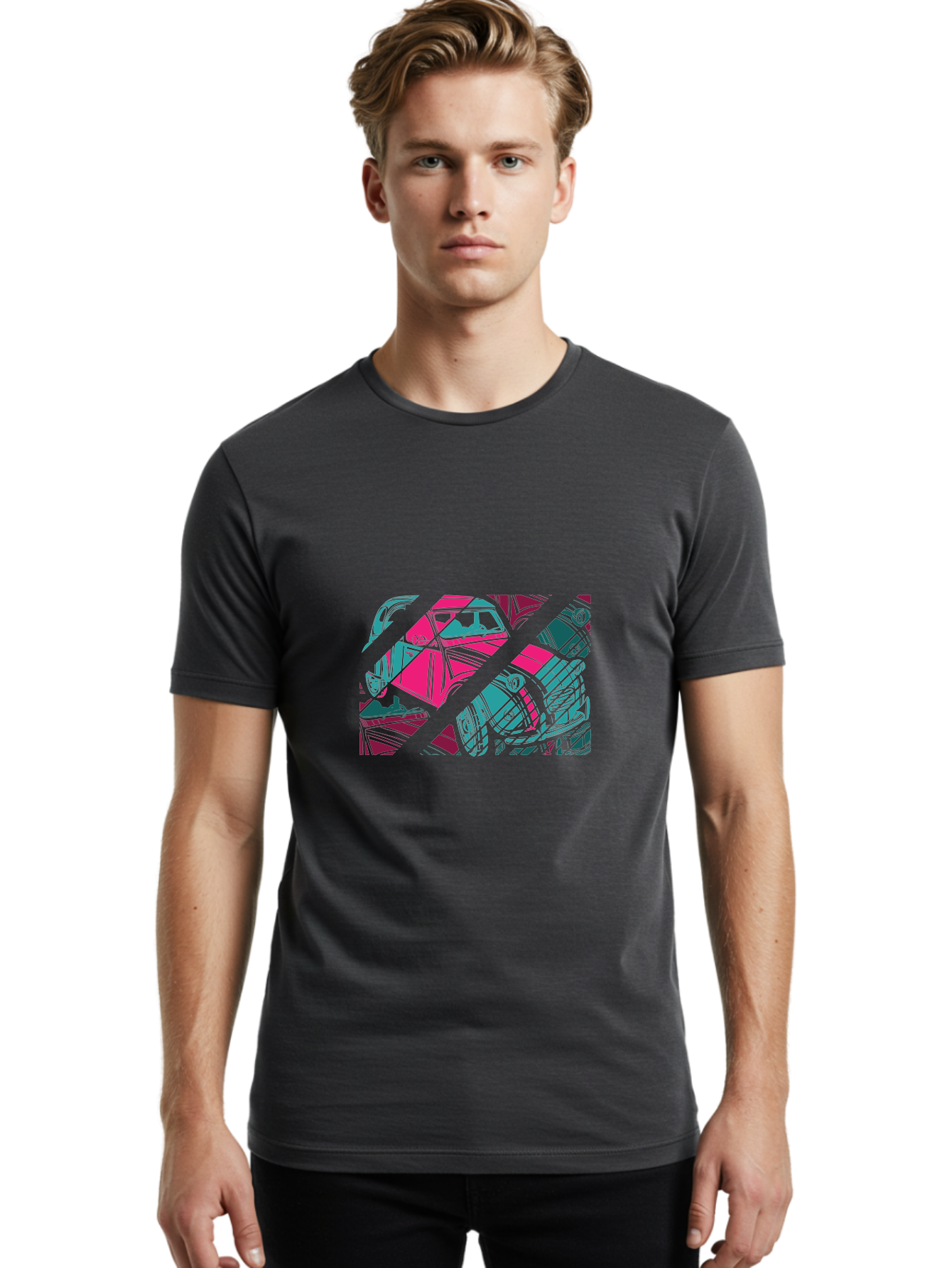 Abstract-Shapes Men'S Graphic Tee, 100% Cotton, Comfortable Casual Summer Wear, Machine Washable, Abstract Art, Modern Design, Vibrant Colors, Pink, Blue, Geometric Shapes, Mixed Media, Creative Expression, Artistic Texture, Contemporary Style Aad568
