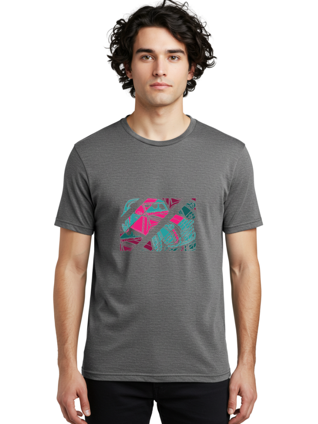 Abstract-Shapes Men'S Graphic Tee, 100% Cotton, Comfortable Casual Summer Wear, Machine Washable, Abstract Art, Modern Design, Vibrant Colors, Pink, Blue, Geometric Shapes, Mixed Media, Creative Expression, Artistic Texture, Contemporary Style Aad568