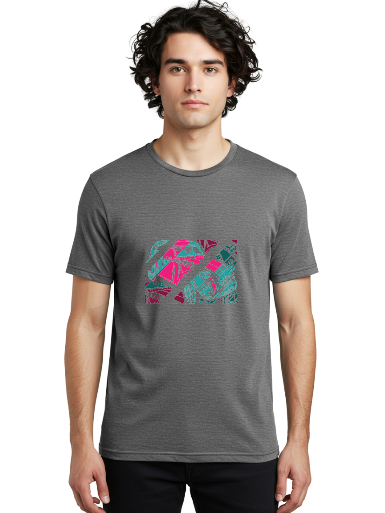 Abstract-Shapes Men'S Graphic Tee, 100% Cotton, Comfortable Casual Summer Wear, Machine Washable, Abstract Art, Modern Design, Vibrant Colors, Pink, Blue, Geometric Shapes, Mixed Media, Creative Expression, Artistic Texture, Contemporary Style Aad568