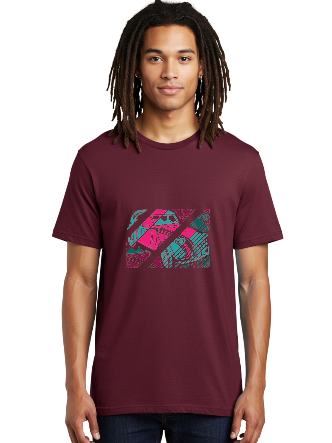 Abstract-Shapes Men'S Graphic Tee, 100% Cotton, Comfortable Casual Summer Wear, Machine Washable, Abstract Art, Modern Design, Vibrant Colors, Pink, Blue, Geometric Shapes, Mixed Media, Creative Expression, Artistic Texture, Contemporary Style Aad568