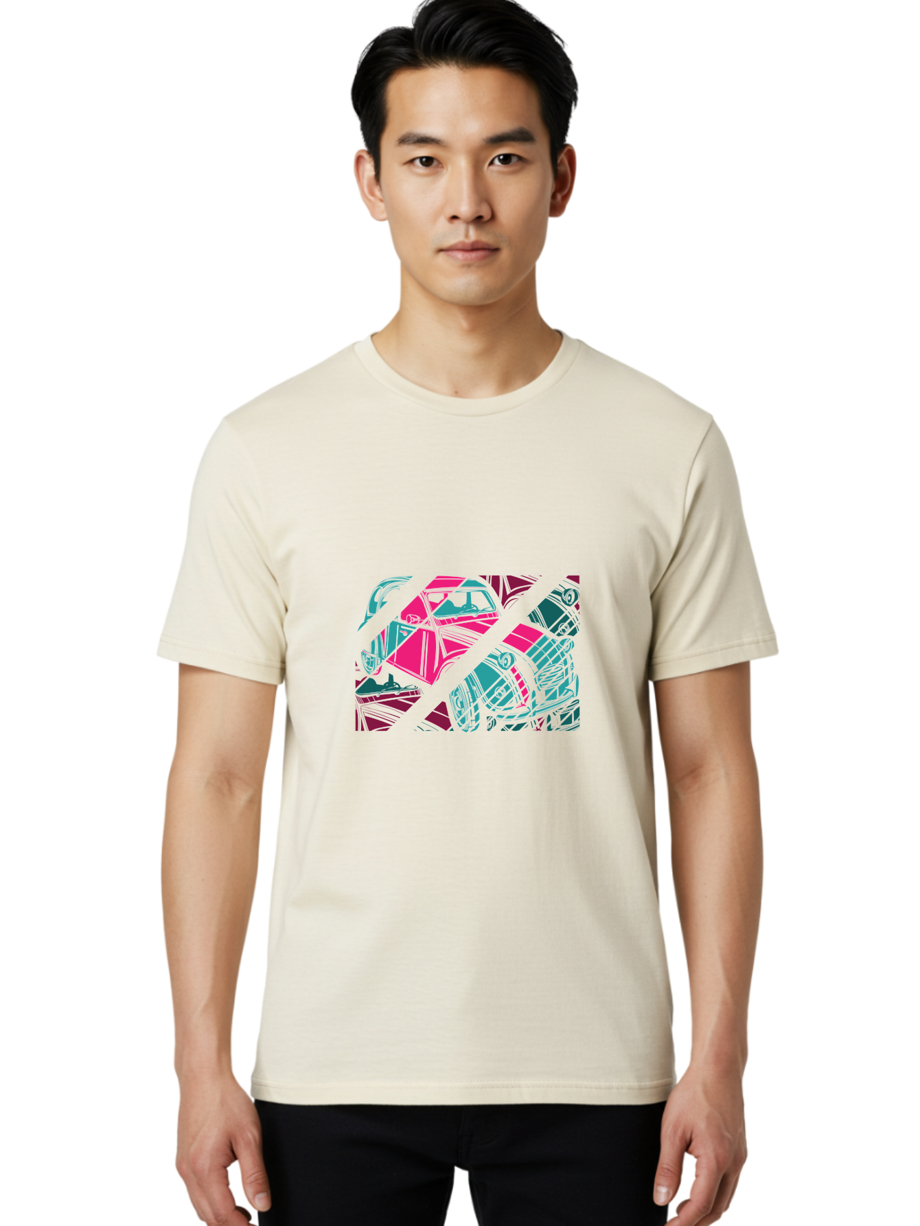 Abstract-Shapes Men'S Graphic Tee, 100% Cotton, Comfortable Casual Summer Wear, Machine Washable, Abstract Art, Modern Design, Vibrant Colors, Pink, Blue, Geometric Shapes, Mixed Media, Creative Expression, Artistic Texture, Contemporary Style Aad568