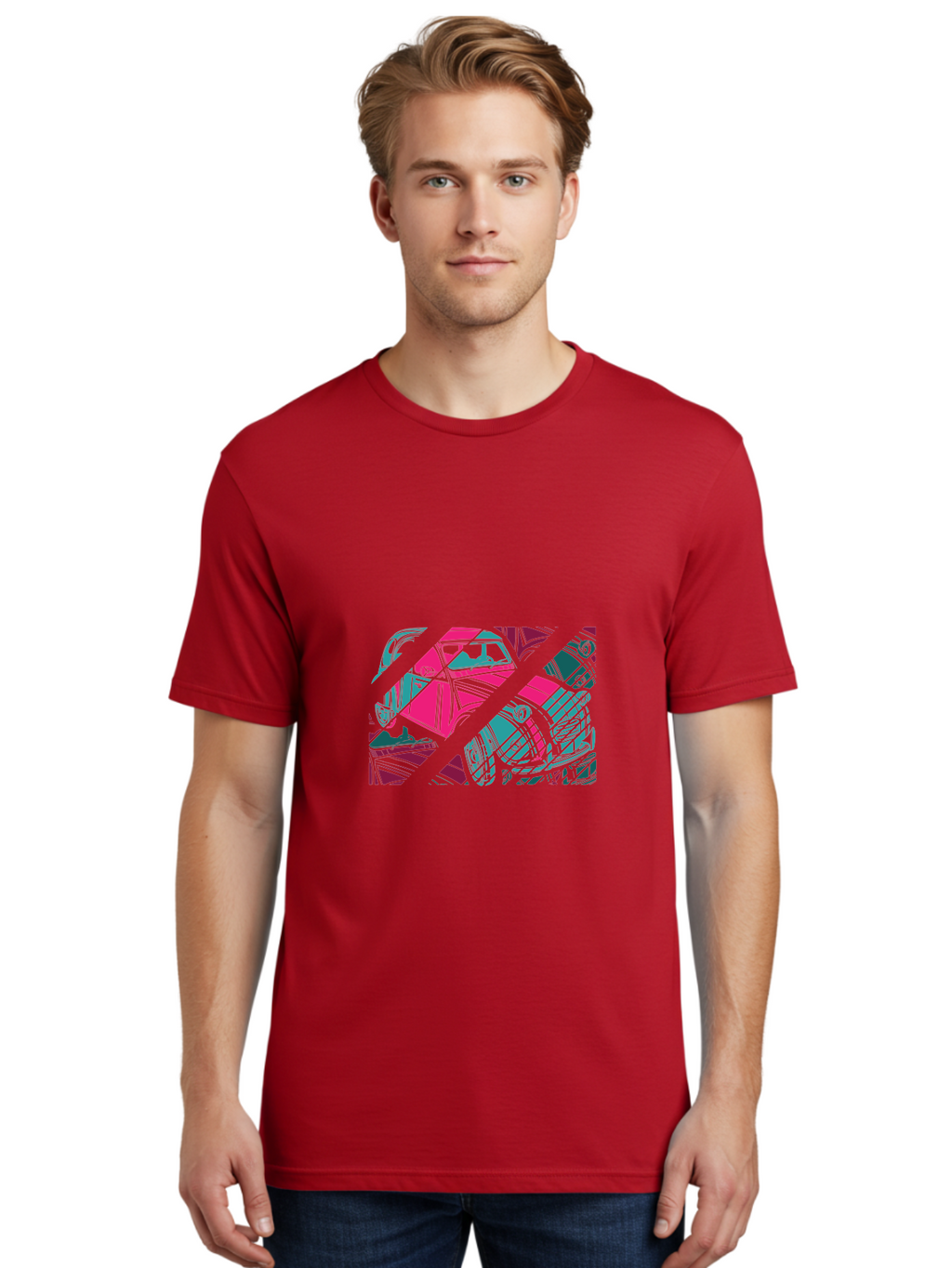 Abstract-Shapes Men'S Graphic Tee, 100% Cotton, Comfortable Casual Summer Wear, Machine Washable, Abstract Art, Modern Design, Vibrant Colors, Pink, Blue, Geometric Shapes, Mixed Media, Creative Expression, Artistic Texture, Contemporary Style Aad568