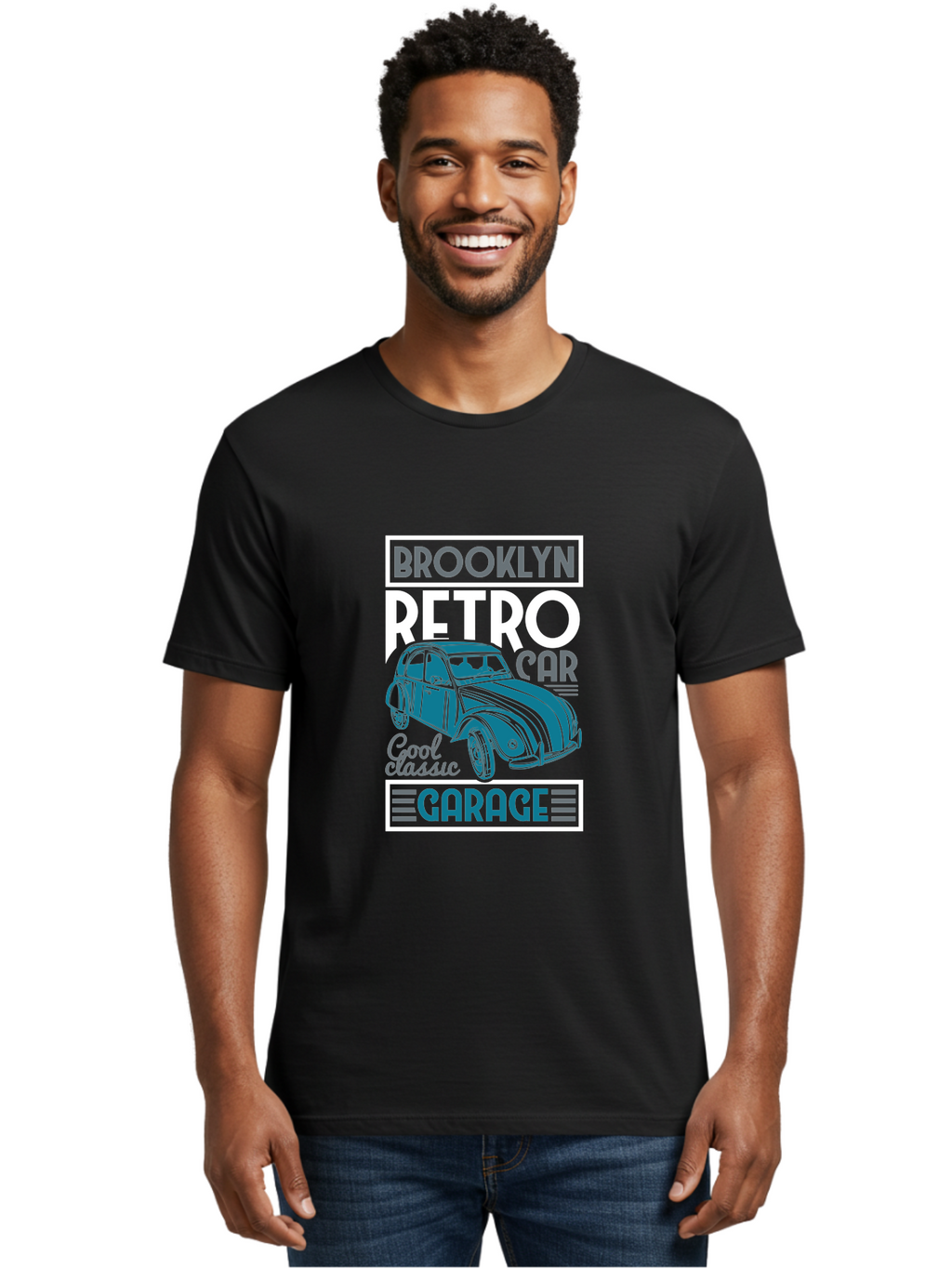 Brooklyn-Retro-Car-Garage Men'S Graphic Tee, 100% Cotton, Comfortable Casual Summer Wear, Machine Washable, Retro Car, Vintage Automobile, Classic Car, Brooklyn Garage, Cool Classic, Retro Style, Vintage Ride, Car Enthusiasts, Antique Car Aad571
