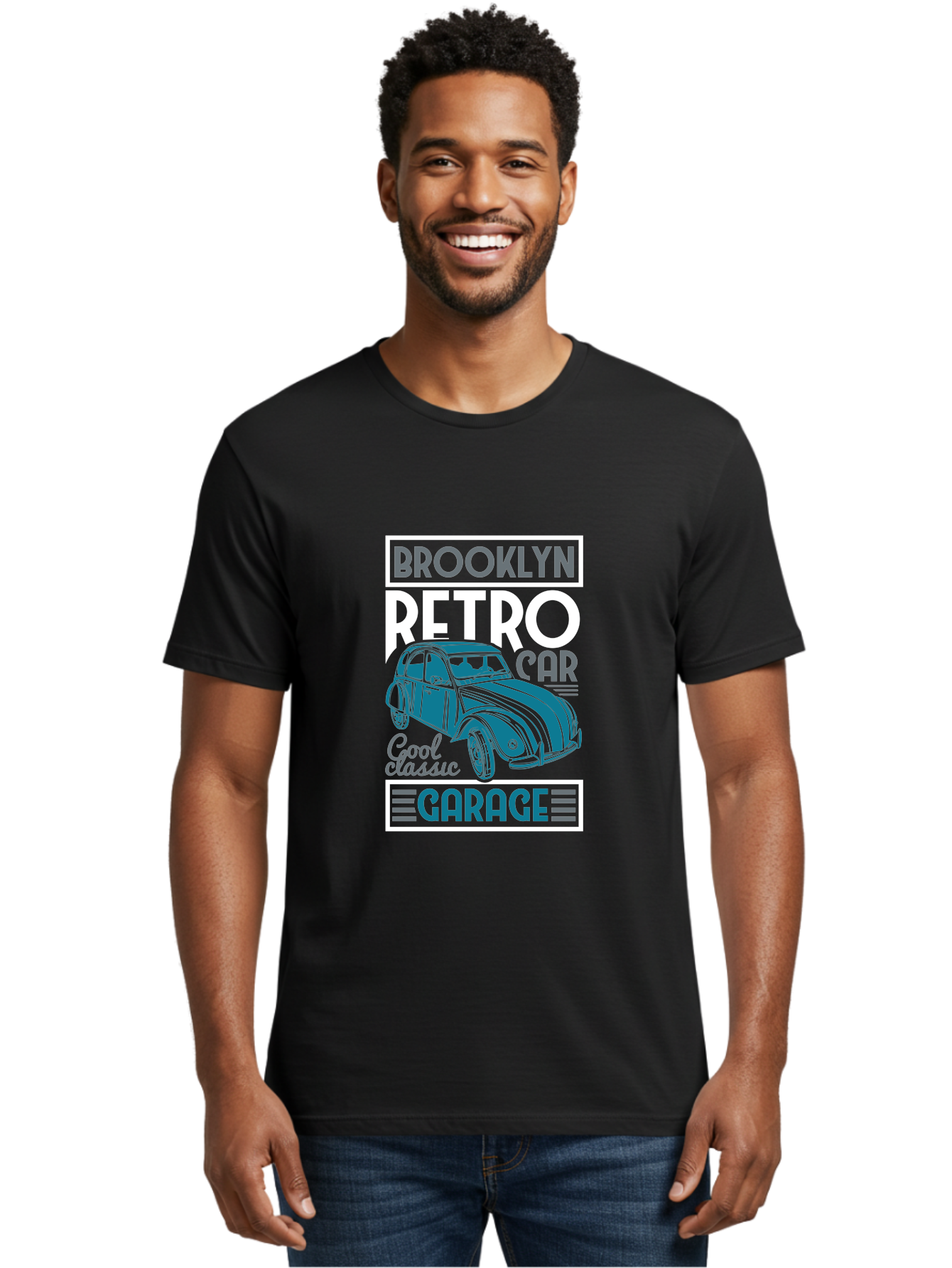 Brooklyn-Retro-Car-Garage Men'S Graphic Tee, 100% Cotton, Comfortable Casual Summer Wear, Machine Washable, Retro Car, Vintage Automobile, Classic Car, Brooklyn Garage, Cool Classic, Retro Style, Vintage Ride, Car Enthusiasts, Antique Car Aad571