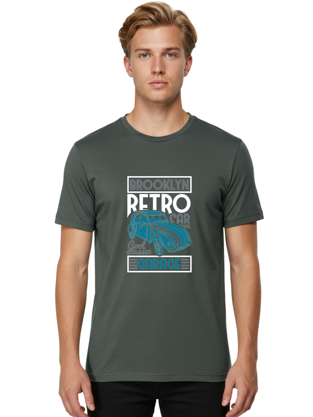 Brooklyn-Retro-Car-Garage Men'S Graphic Tee, 100% Cotton, Comfortable Casual Summer Wear, Machine Washable, Retro Car, Vintage Automobile, Classic Car, Brooklyn Garage, Cool Classic, Retro Style, Vintage Ride, Car Enthusiasts, Antique Car Aad571