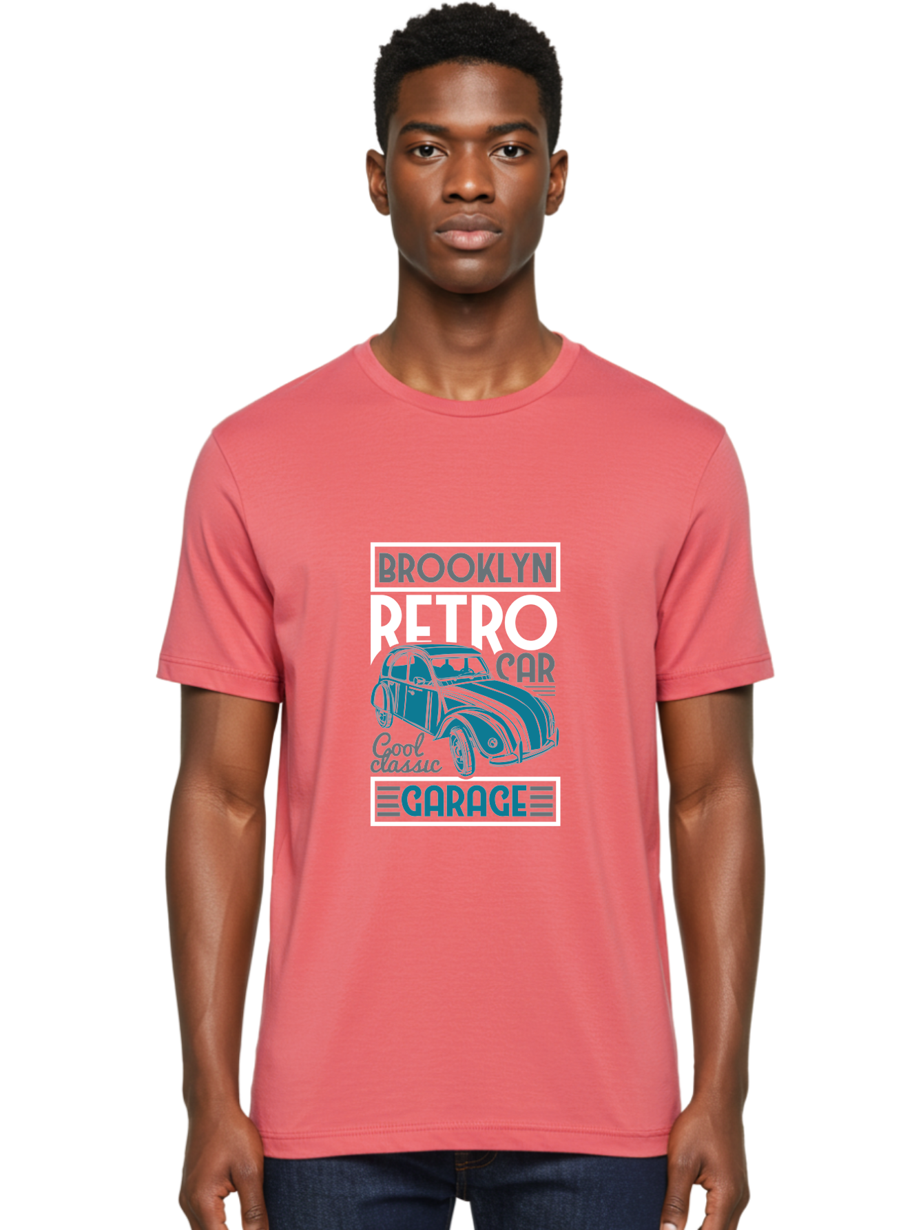 Brooklyn-Retro-Car-Garage Men'S Graphic Tee, 100% Cotton, Comfortable Casual Summer Wear, Machine Washable, Retro Car, Vintage Automobile, Classic Car, Brooklyn Garage, Cool Classic, Retro Style, Vintage Ride, Car Enthusiasts, Antique Car Aad571