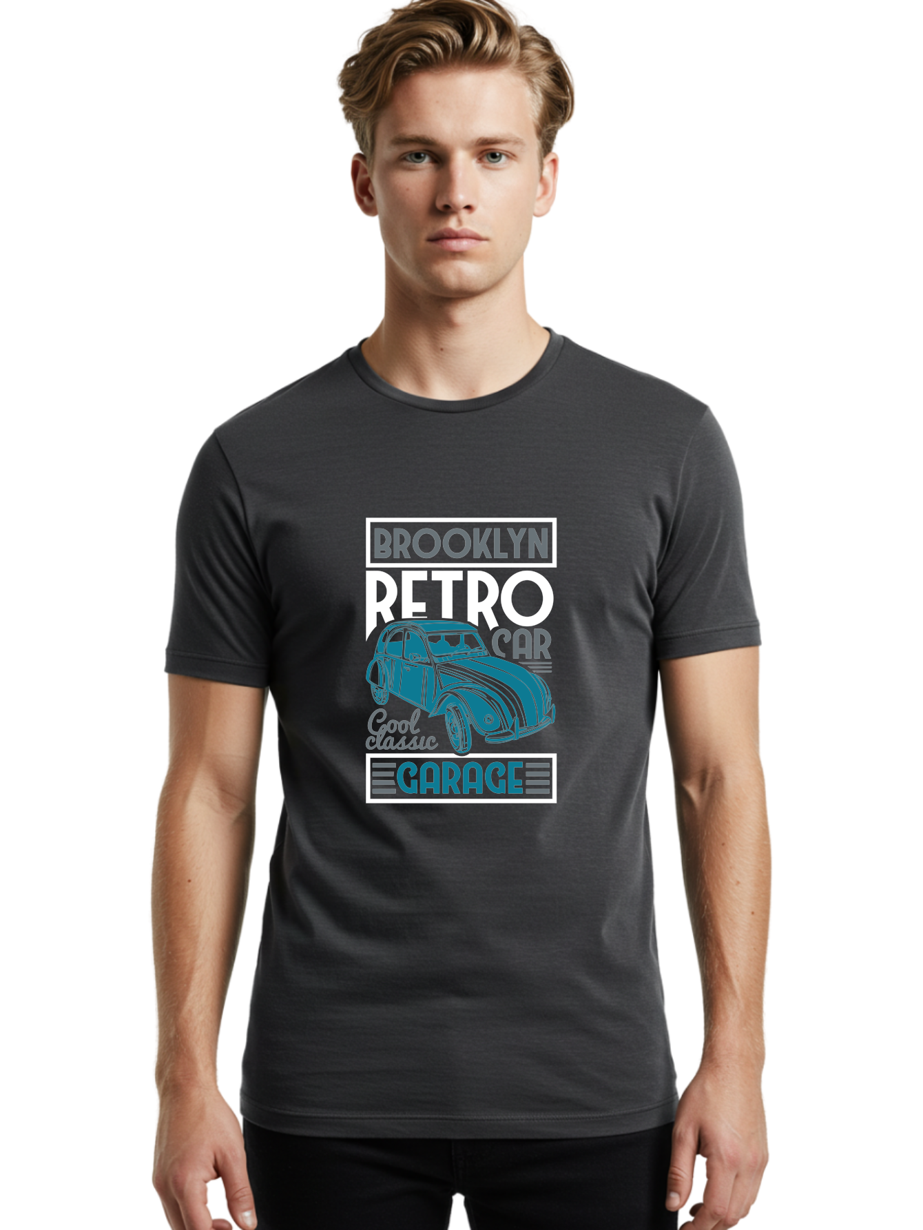 Brooklyn-Retro-Car-Garage Men'S Graphic Tee, 100% Cotton, Comfortable Casual Summer Wear, Machine Washable, Retro Car, Vintage Automobile, Classic Car, Brooklyn Garage, Cool Classic, Retro Style, Vintage Ride, Car Enthusiasts, Antique Car Aad571