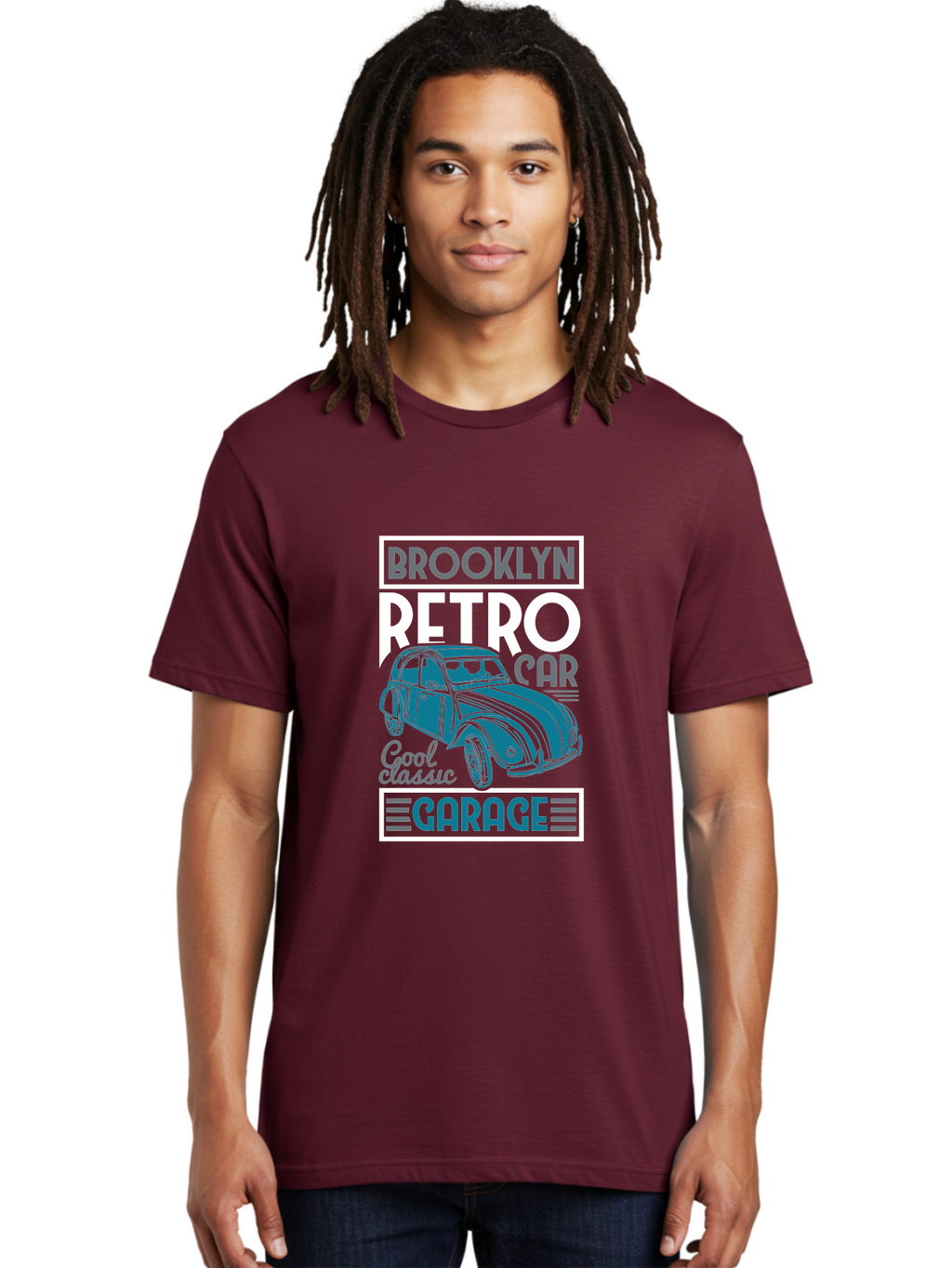 Brooklyn-Retro-Car-Garage Men'S Graphic Tee, 100% Cotton, Comfortable Casual Summer Wear, Machine Washable, Retro Car, Vintage Automobile, Classic Car, Brooklyn Garage, Cool Classic, Retro Style, Vintage Ride, Car Enthusiasts, Antique Car Aad571