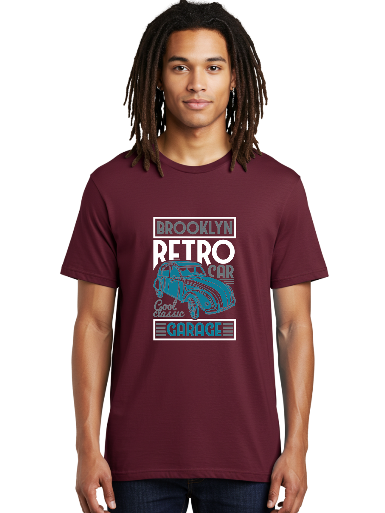 Brooklyn-Retro-Car-Garage Men'S Graphic Tee, 100% Cotton, Comfortable Casual Summer Wear, Machine Washable, Retro Car, Vintage Automobile, Classic Car, Brooklyn Garage, Cool Classic, Retro Style, Vintage Ride, Car Enthusiasts, Antique Car Aad571