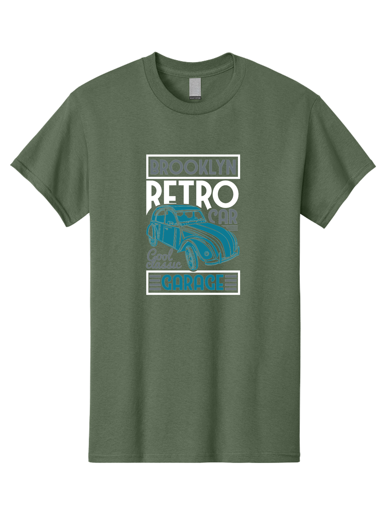 Brooklyn-Retro-Car-Garage Men'S Graphic Tee, 100% Cotton, Comfortable Casual Summer Wear, Machine Washable, Retro Car, Vintage Automobile, Classic Car, Brooklyn Garage, Cool Classic, Retro Style, Vintage Ride, Car Enthusiasts, Antique Car Aad571