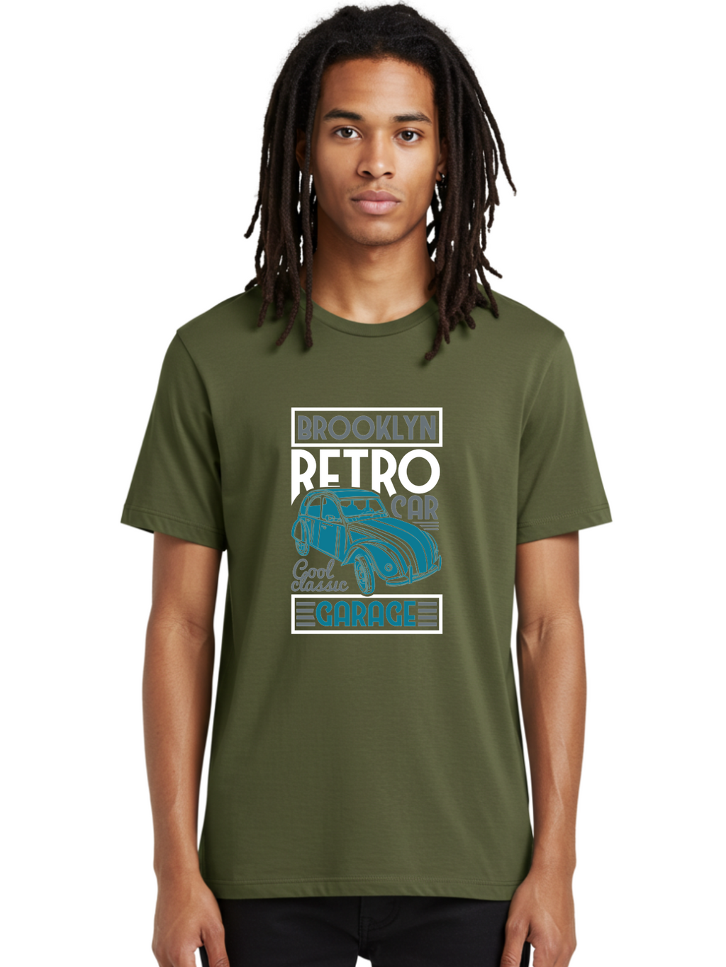 Brooklyn-Retro-Car-Garage Men'S Graphic Tee, 100% Cotton, Comfortable Casual Summer Wear, Machine Washable, Retro Car, Vintage Automobile, Classic Car, Brooklyn Garage, Cool Classic, Retro Style, Vintage Ride, Car Enthusiasts, Antique Car Aad571
