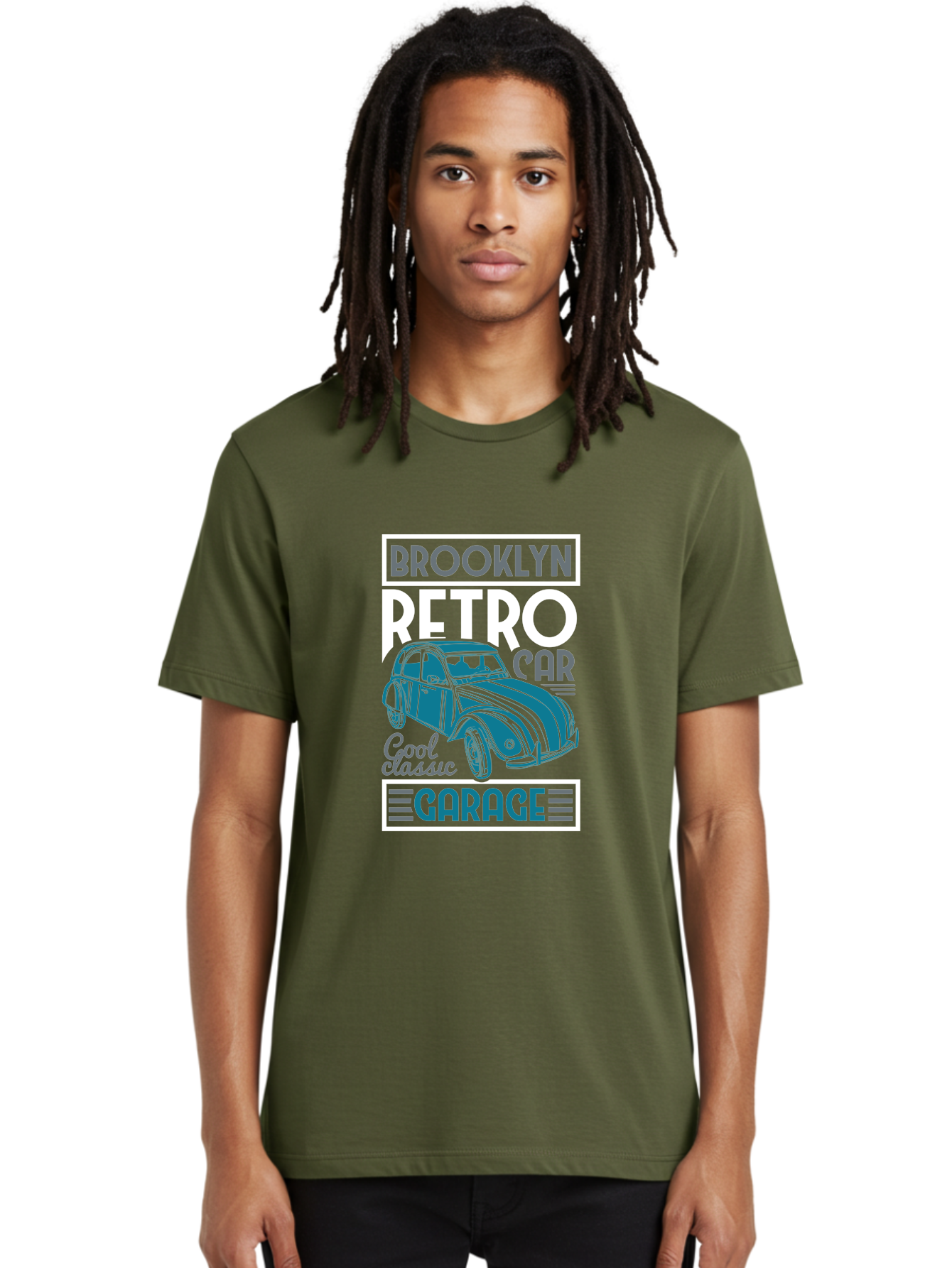 Brooklyn-Retro-Car-Garage Men'S Graphic Tee, 100% Cotton, Comfortable Casual Summer Wear, Machine Washable, Retro Car, Vintage Automobile, Classic Car, Brooklyn Garage, Cool Classic, Retro Style, Vintage Ride, Car Enthusiasts, Antique Car Aad571