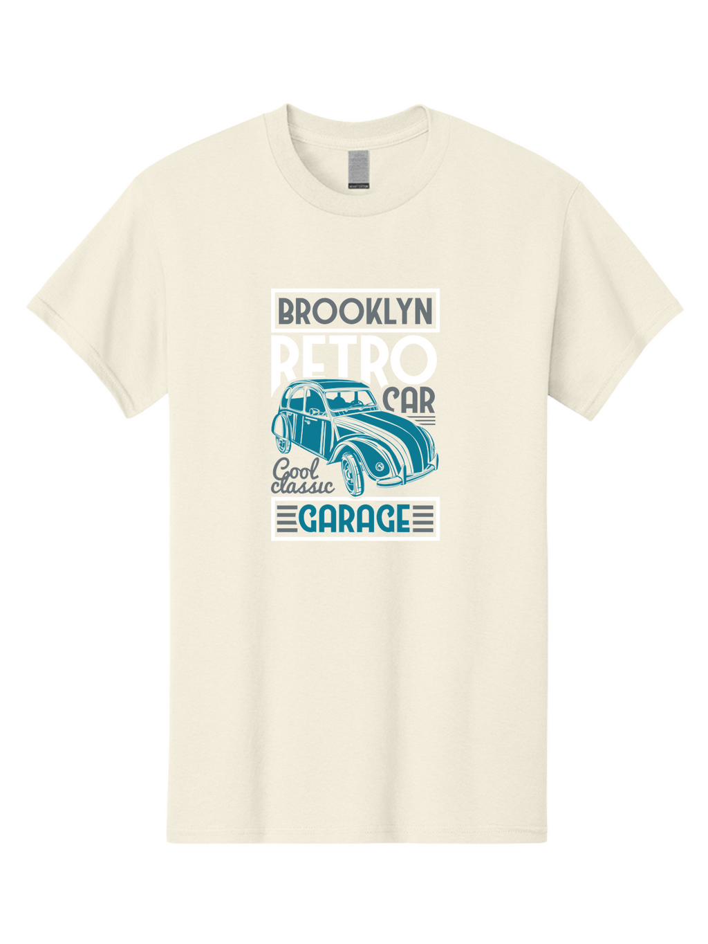 Brooklyn-Retro-Car-Garage Men'S Graphic Tee, 100% Cotton, Comfortable Casual Summer Wear, Machine Washable, Retro Car, Vintage Automobile, Classic Car, Brooklyn Garage, Cool Classic, Retro Style, Vintage Ride, Car Enthusiasts, Antique Car Aad571