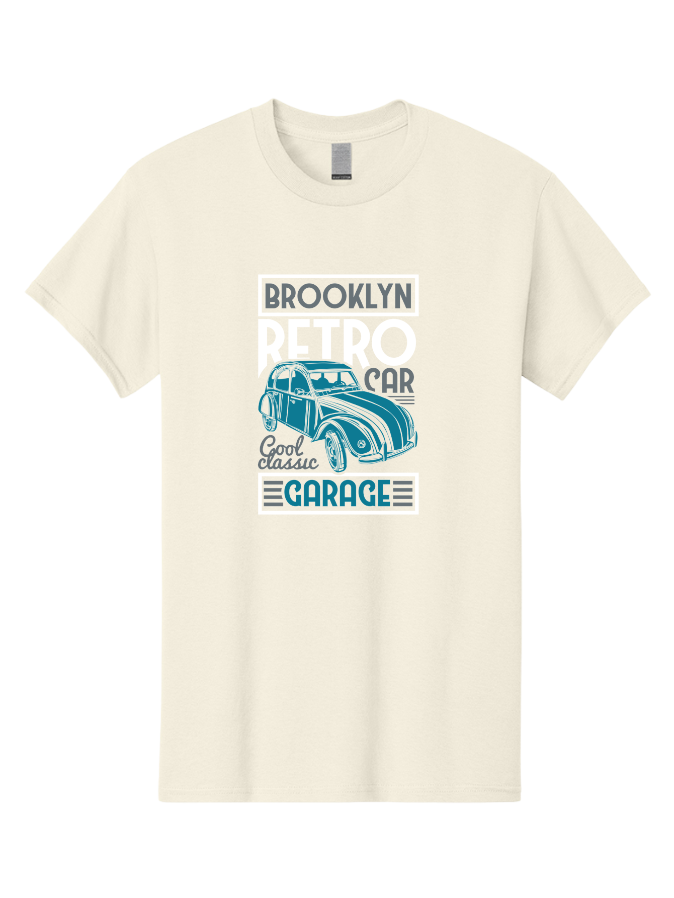 Brooklyn-Retro-Car-Garage Men'S Graphic Tee, 100% Cotton, Comfortable Casual Summer Wear, Machine Washable, Retro Car, Vintage Automobile, Classic Car, Brooklyn Garage, Cool Classic, Retro Style, Vintage Ride, Car Enthusiasts, Antique Car Aad571