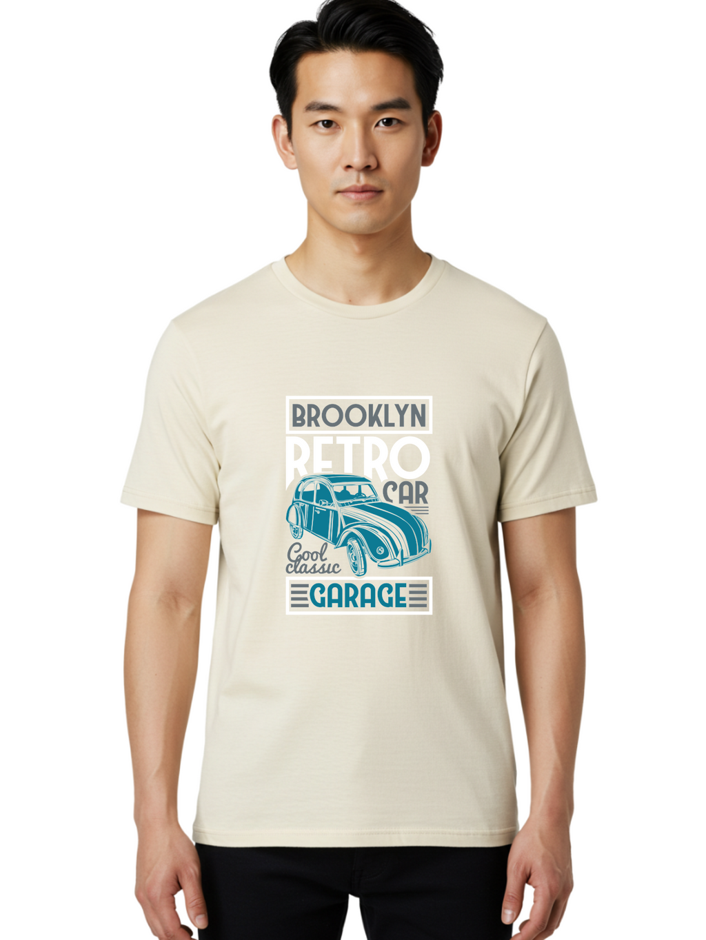 Brooklyn-Retro-Car-Garage Men'S Graphic Tee, 100% Cotton, Comfortable Casual Summer Wear, Machine Washable, Retro Car, Vintage Automobile, Classic Car, Brooklyn Garage, Cool Classic, Retro Style, Vintage Ride, Car Enthusiasts, Antique Car Aad571