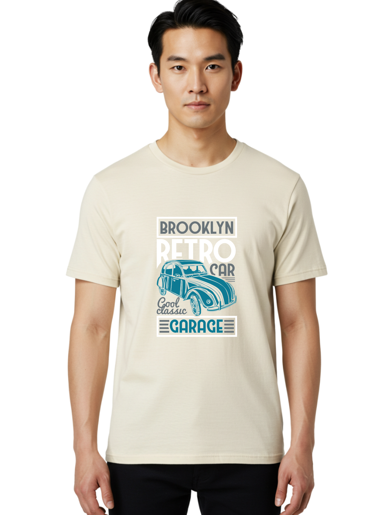 Brooklyn-Retro-Car-Garage Men'S Graphic Tee, 100% Cotton, Comfortable Casual Summer Wear, Machine Washable, Retro Car, Vintage Automobile, Classic Car, Brooklyn Garage, Cool Classic, Retro Style, Vintage Ride, Car Enthusiasts, Antique Car Aad571