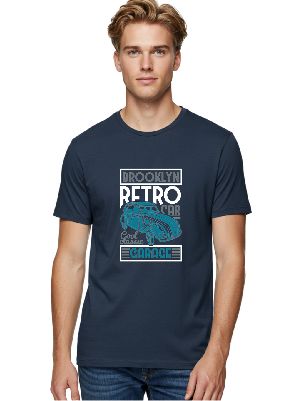 Brooklyn-Retro-Car-Garage Men'S Graphic Tee, 100% Cotton, Comfortable Casual Summer Wear, Machine Washable, Retro Car, Vintage Automobile, Classic Car, Brooklyn Garage, Cool Classic, Retro Style, Vintage Ride, Car Enthusiasts, Antique Car Aad571