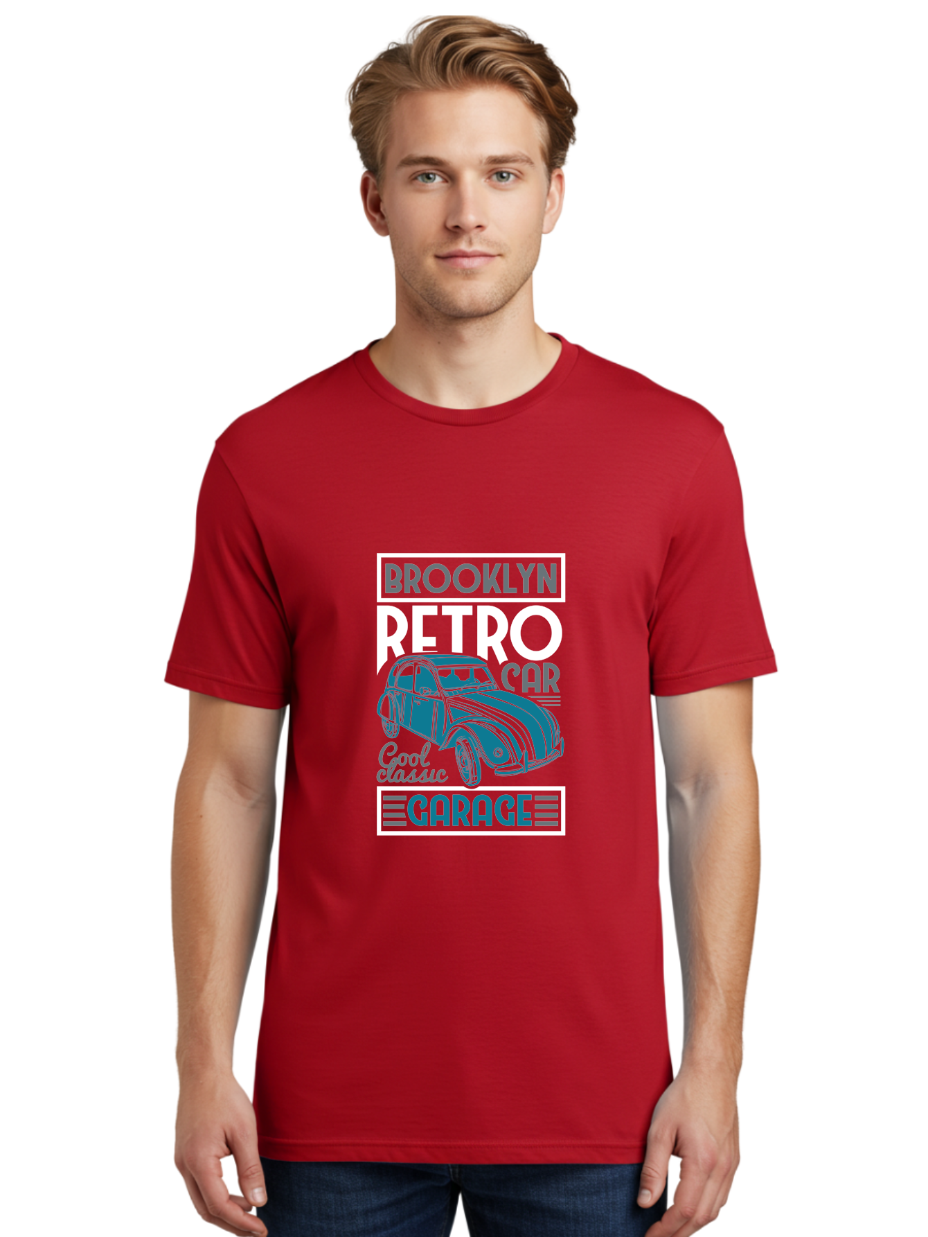 Brooklyn-Retro-Car-Garage Men'S Graphic Tee, 100% Cotton, Comfortable Casual Summer Wear, Machine Washable, Retro Car, Vintage Automobile, Classic Car, Brooklyn Garage, Cool Classic, Retro Style, Vintage Ride, Car Enthusiasts, Antique Car Aad571