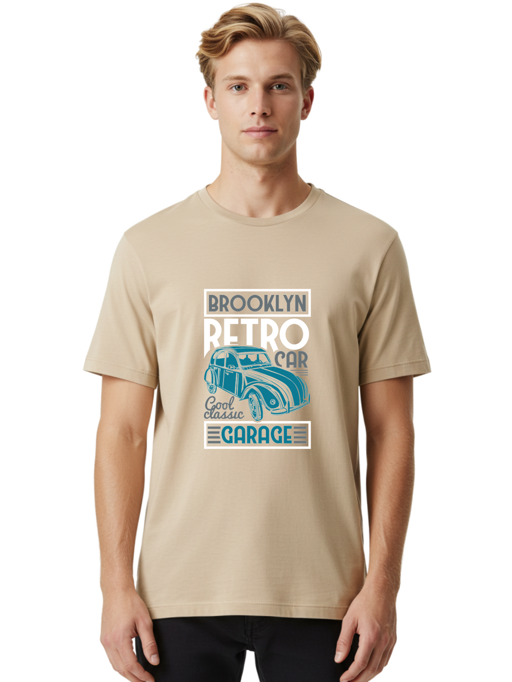 Brooklyn-Retro-Car-Garage Men'S Graphic Tee, 100% Cotton, Comfortable Casual Summer Wear, Machine Washable, Retro Car, Vintage Automobile, Classic Car, Brooklyn Garage, Cool Classic, Retro Style, Vintage Ride, Car Enthusiasts, Antique Car Aad571