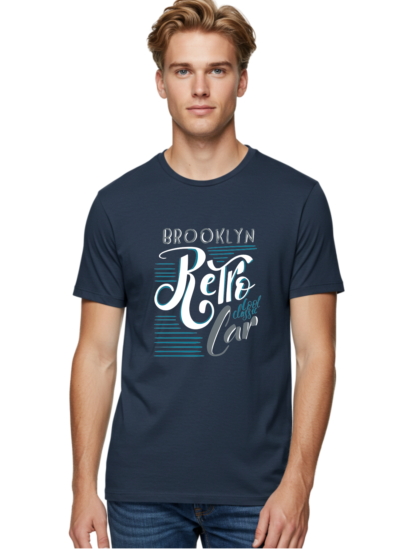 Brooklyn-Retro-Car Men'S Graphic Tee, 100% Cotton, Comfortable Casual Summer Wear, Machine Washable, Brooklyn, Retro Car, Classic Car, Vintage Vehicle, Urban Style, New York City, Retro Design, Classic Ride Aad572
