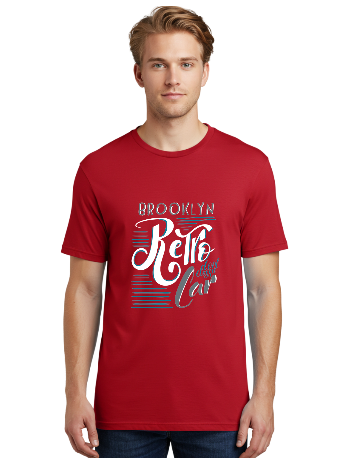 Brooklyn-Retro-Car Men'S Graphic Tee, 100% Cotton, Comfortable Casual Summer Wear, Machine Washable, Brooklyn, Retro Car, Classic Car, Vintage Vehicle, Urban Style, New York City, Retro Design, Classic Ride Aad572