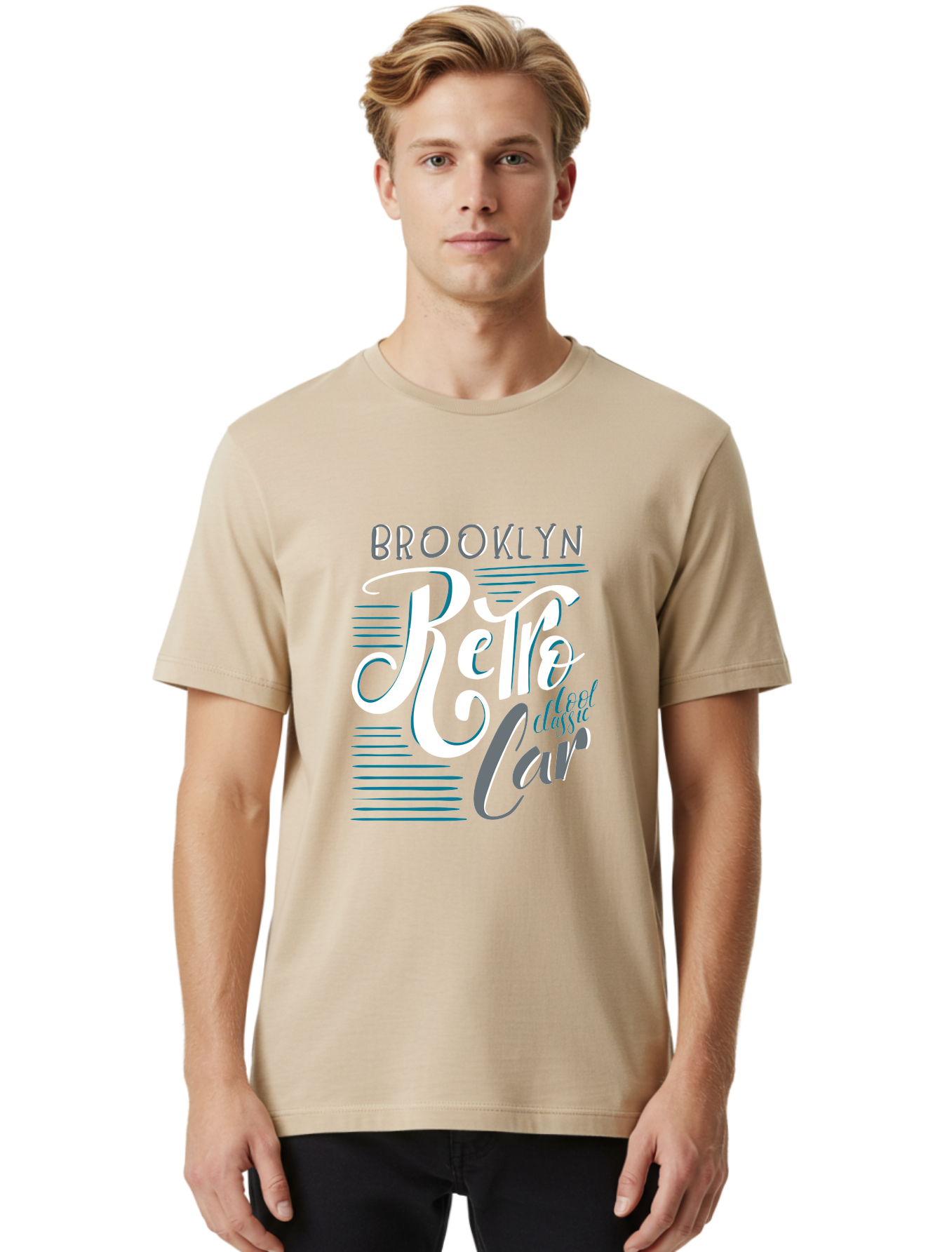 Brooklyn-Retro-Car Men'S Graphic Tee, 100% Cotton, Comfortable Casual Summer Wear, Machine Washable, Brooklyn, Retro Car, Classic Car, Vintage Vehicle, Urban Style, New York City, Retro Design, Classic Ride Aad572