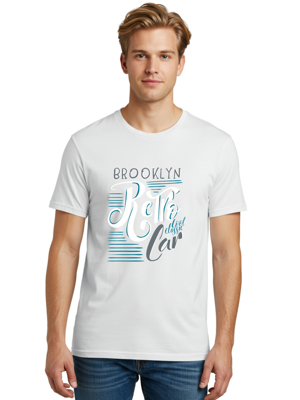 Brooklyn-Retro-Car Men'S Graphic Tee, 100% Cotton, Comfortable Casual Summer Wear, Machine Washable, Brooklyn, Retro Car, Classic Car, Vintage Vehicle, Urban Style, New York City, Retro Design, Classic Ride Aad572