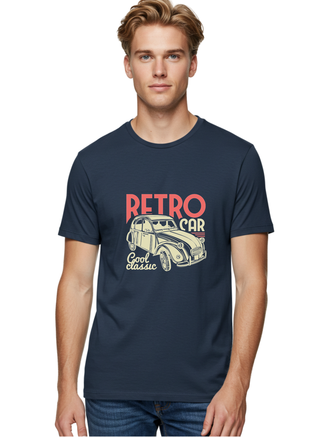 Retro-Car-1 Men'S Graphic Tee, 100% Cotton, Comfortable Casual Summer Wear, Machine Washable, Vintage Car, Retro Automobile, Classic Vehicle, Nostalgic Ride, Cool Classic, Retro Style, Vintage Wheels, Antique Car Aad573