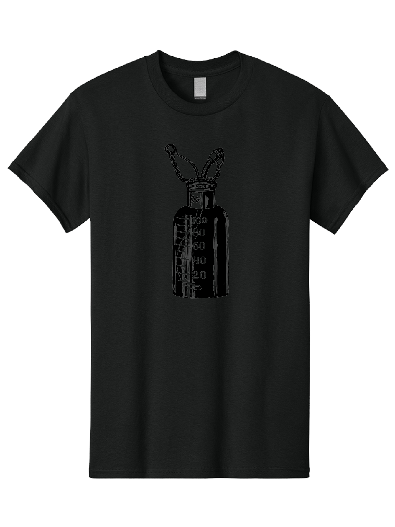 100Ml-Bottle Men'S Graphic Tee, 100% Cotton, Comfortable Casual Summer Wear, Machine Washable, Glass Bottle With Measurement Markings, 100Ml Capacity, Laboratory Equipment, Scientific Tools, Precise Measurements, Chemistry Lab Aad576
