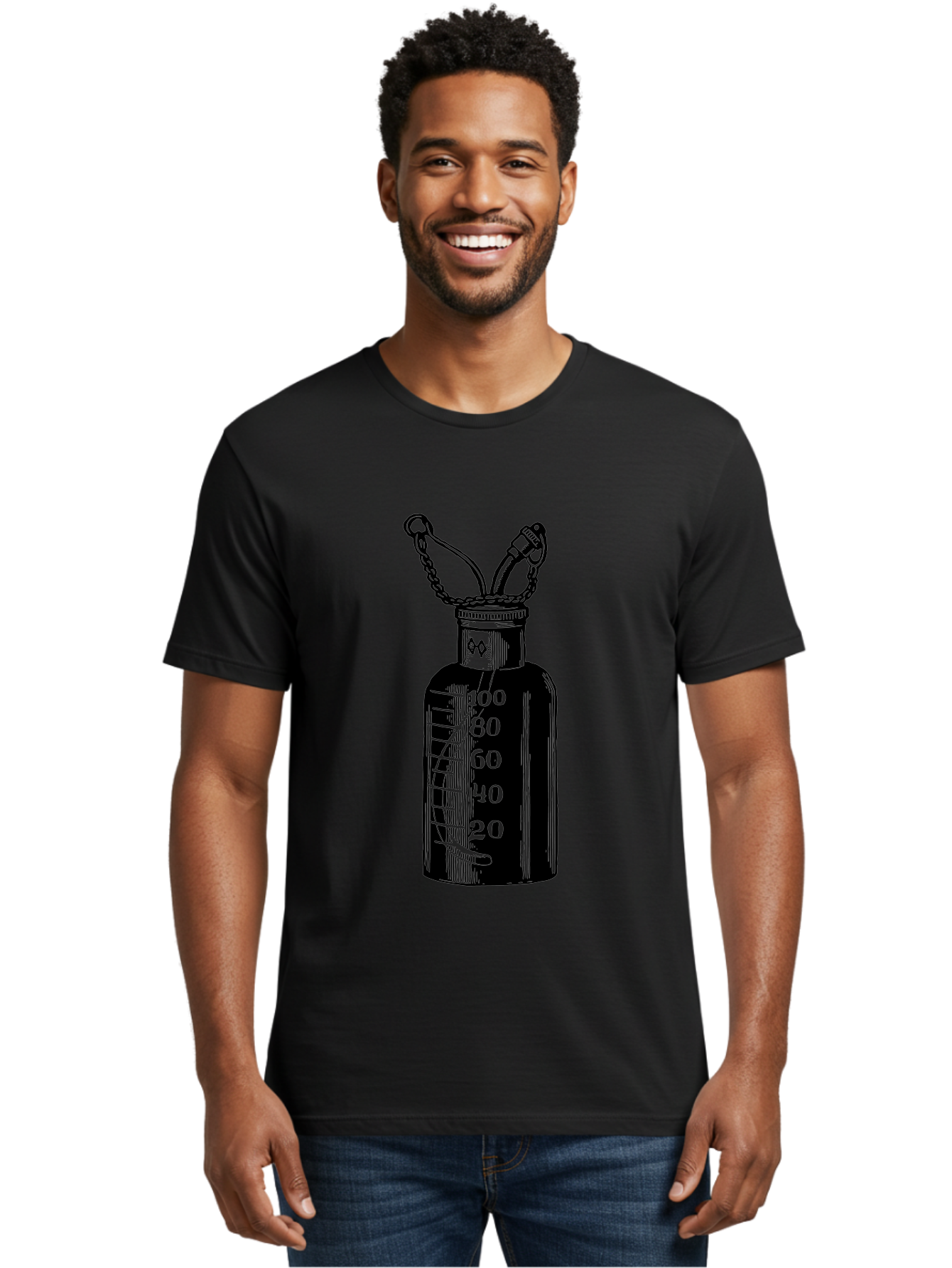 100Ml-Bottle Men'S Graphic Tee, 100% Cotton, Comfortable Casual Summer Wear, Machine Washable, Glass Bottle With Measurement Markings, 100Ml Capacity, Laboratory Equipment, Scientific Tools, Precise Measurements, Chemistry Lab Aad576
