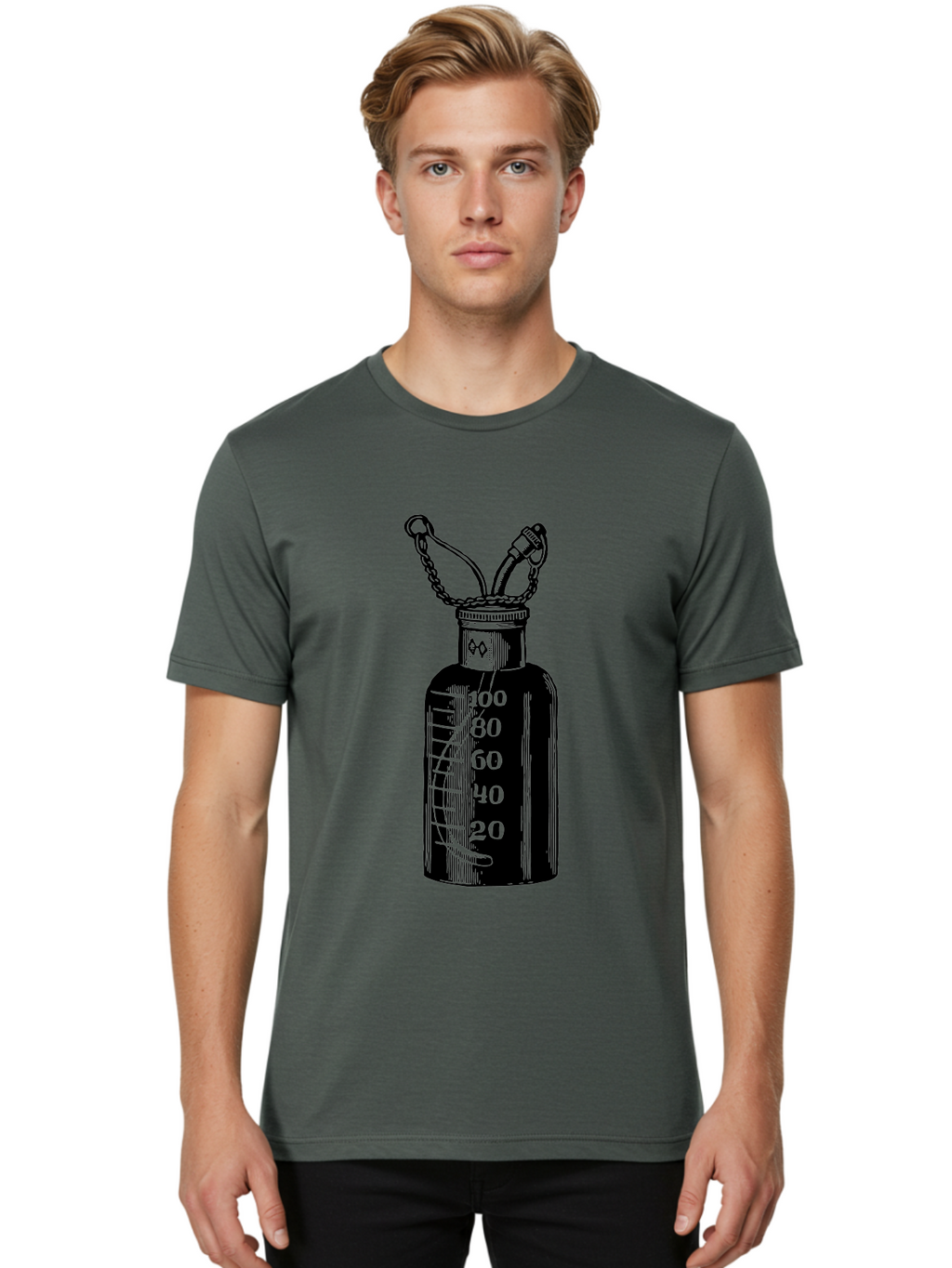 100Ml-Bottle Men'S Graphic Tee, 100% Cotton, Comfortable Casual Summer Wear, Machine Washable, Glass Bottle With Measurement Markings, 100Ml Capacity, Laboratory Equipment, Scientific Tools, Precise Measurements, Chemistry Lab Aad576