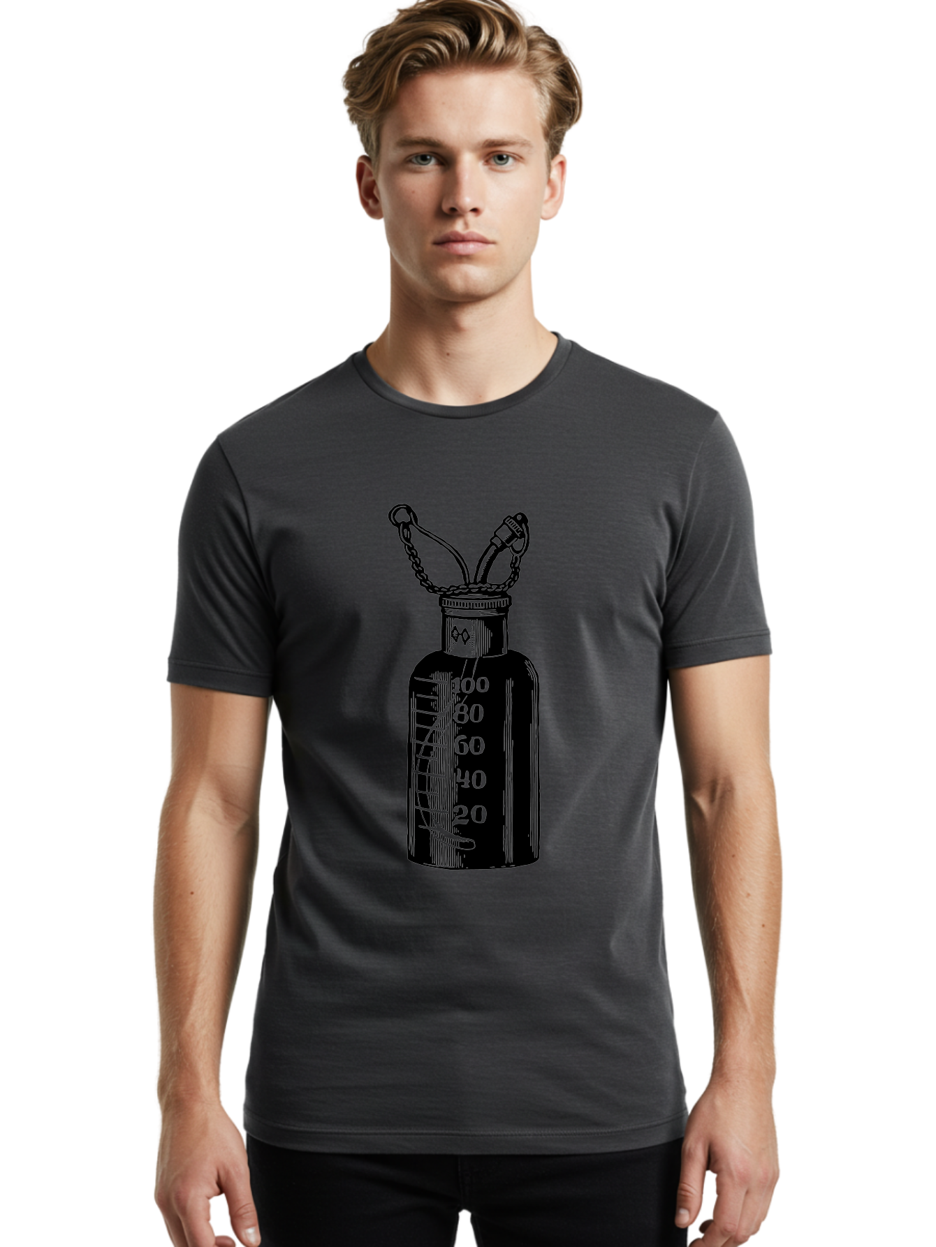 100Ml-Bottle Men'S Graphic Tee, 100% Cotton, Comfortable Casual Summer Wear, Machine Washable, Glass Bottle With Measurement Markings, 100Ml Capacity, Laboratory Equipment, Scientific Tools, Precise Measurements, Chemistry Lab Aad576