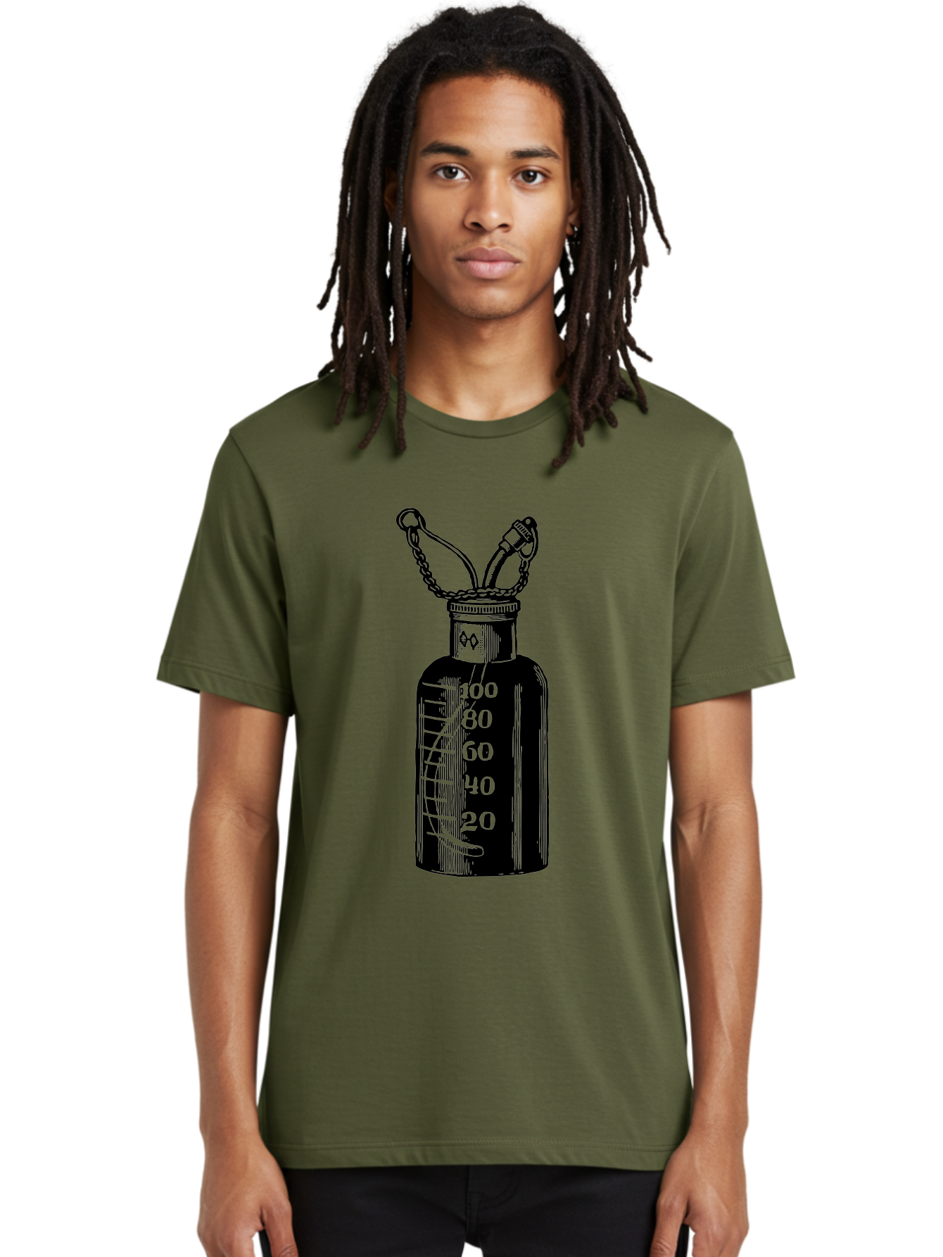 100Ml-Bottle Men'S Graphic Tee, 100% Cotton, Comfortable Casual Summer Wear, Machine Washable, Glass Bottle With Measurement Markings, 100Ml Capacity, Laboratory Equipment, Scientific Tools, Precise Measurements, Chemistry Lab Aad576
