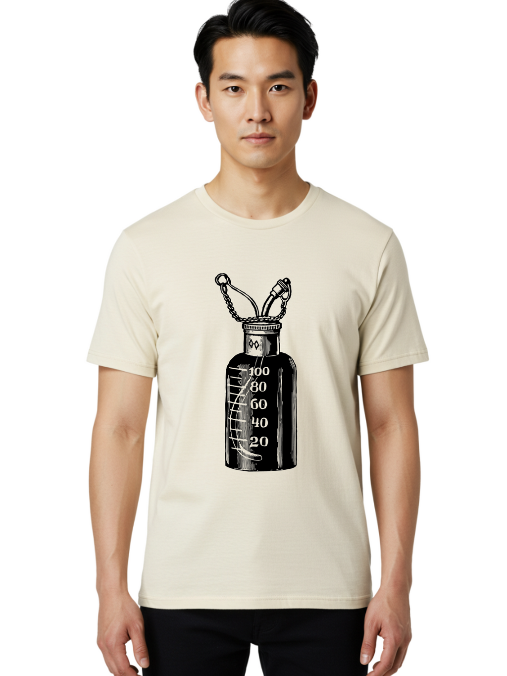 100Ml-Bottle Men'S Graphic Tee, 100% Cotton, Comfortable Casual Summer Wear, Machine Washable, Glass Bottle With Measurement Markings, 100Ml Capacity, Laboratory Equipment, Scientific Tools, Precise Measurements, Chemistry Lab Aad576