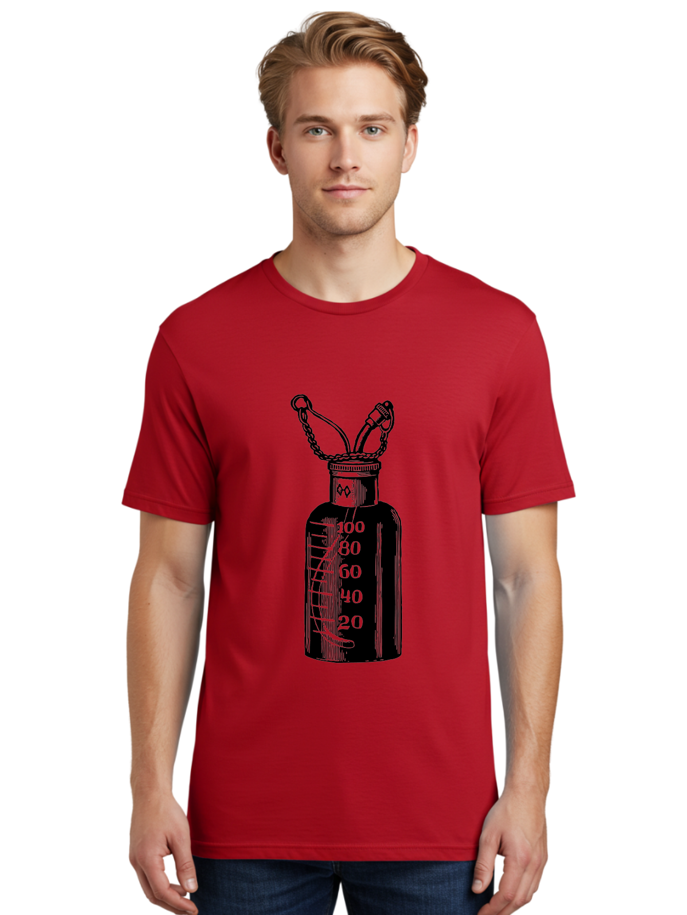 100Ml-Bottle Men'S Graphic Tee, 100% Cotton, Comfortable Casual Summer Wear, Machine Washable, Glass Bottle With Measurement Markings, 100Ml Capacity, Laboratory Equipment, Scientific Tools, Precise Measurements, Chemistry Lab Aad576
