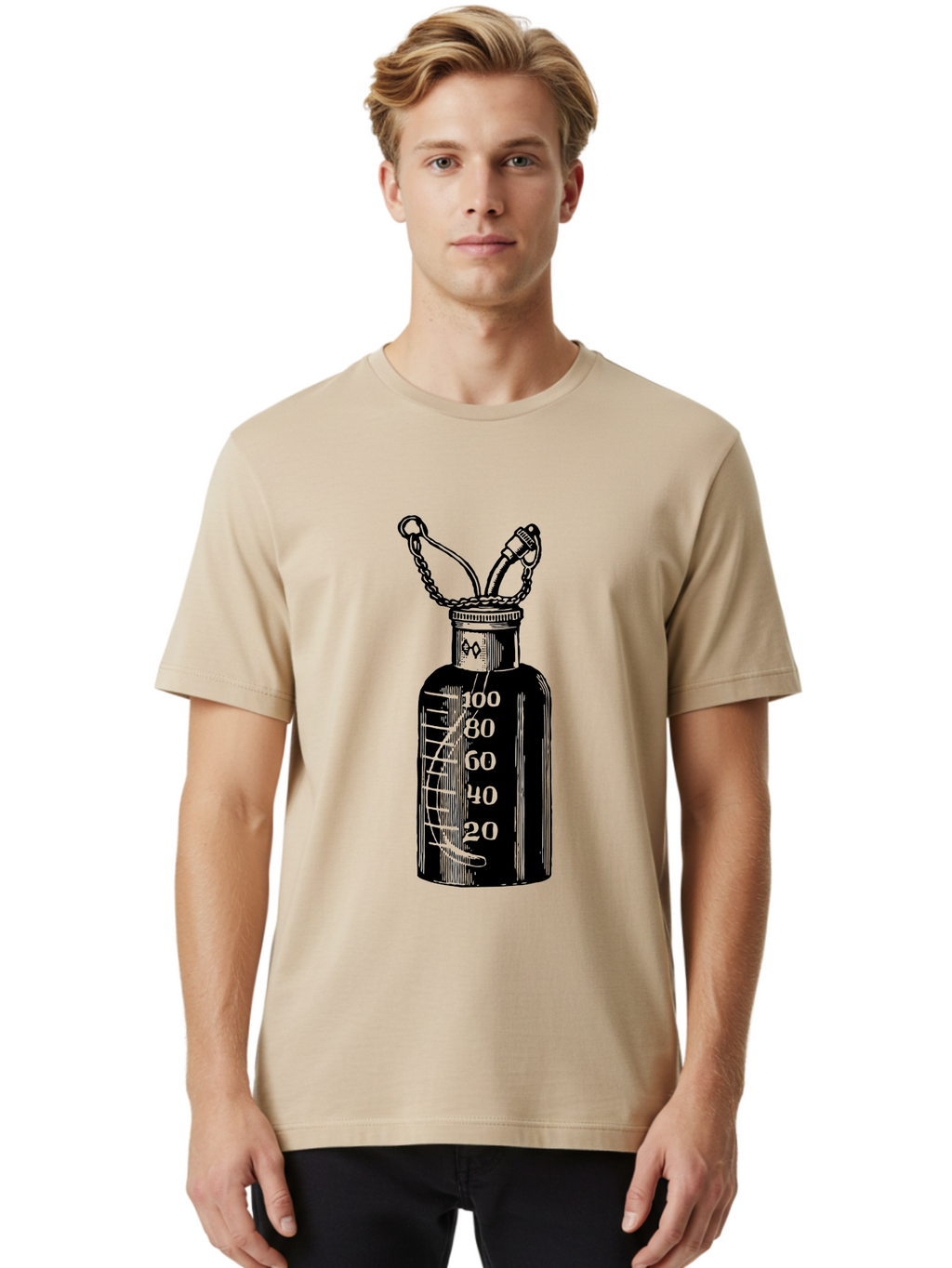 100Ml-Bottle Men'S Graphic Tee, 100% Cotton, Comfortable Casual Summer Wear, Machine Washable, Glass Bottle With Measurement Markings, 100Ml Capacity, Laboratory Equipment, Scientific Tools, Precise Measurements, Chemistry Lab Aad576