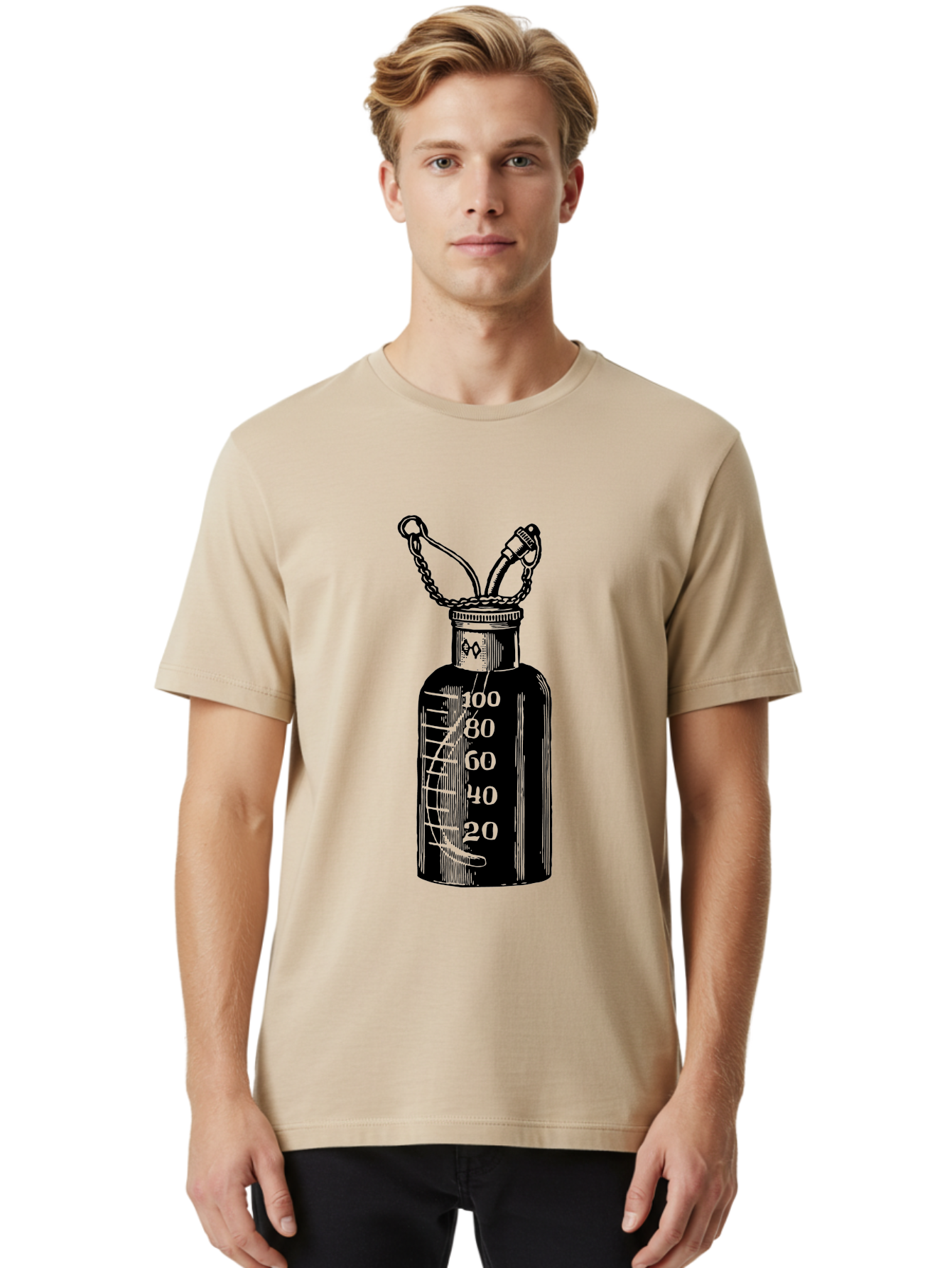 100Ml-Bottle Men'S Graphic Tee, 100% Cotton, Comfortable Casual Summer Wear, Machine Washable, Glass Bottle With Measurement Markings, 100Ml Capacity, Laboratory Equipment, Scientific Tools, Precise Measurements, Chemistry Lab Aad576