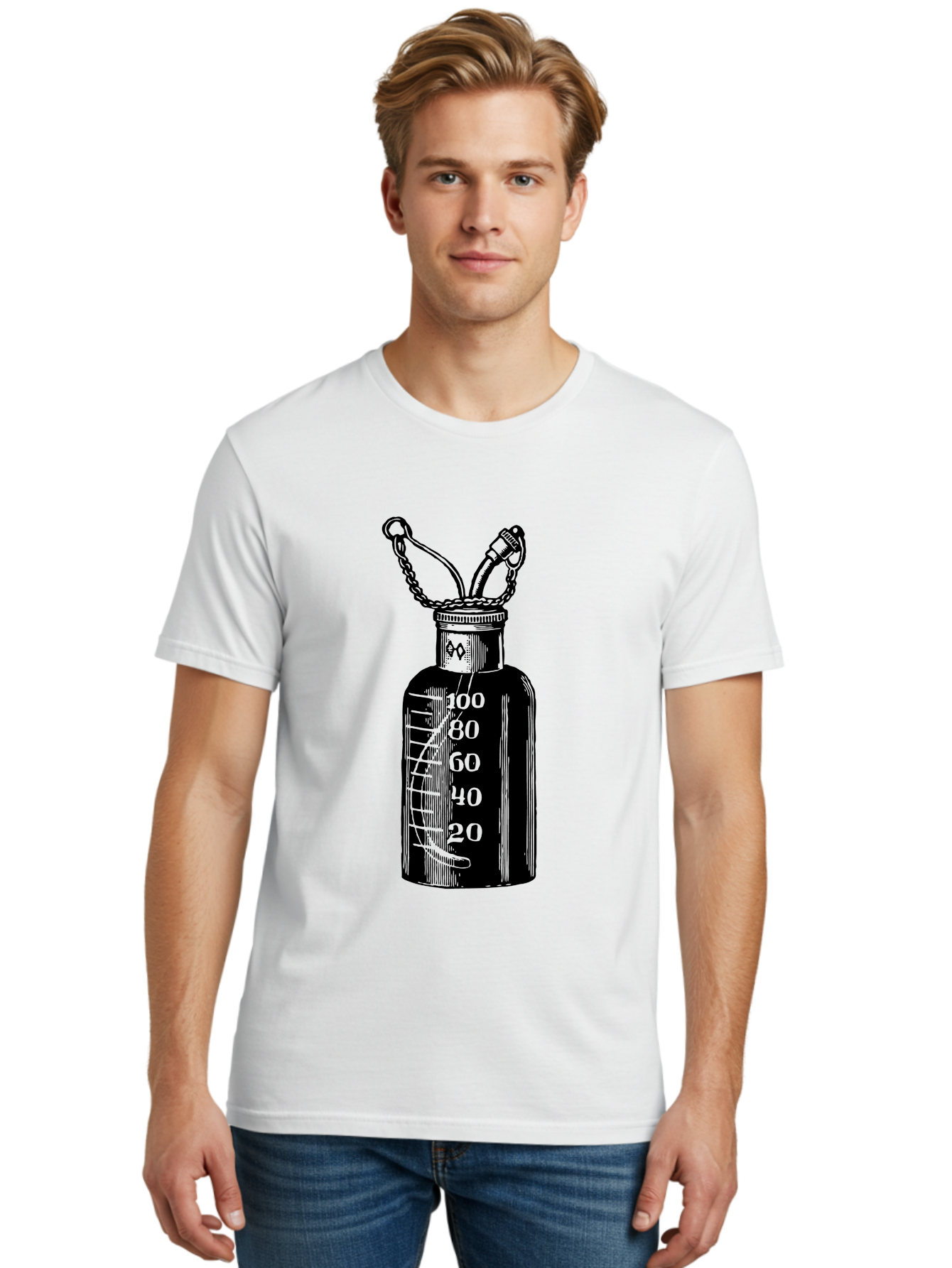 100Ml-Bottle Men'S Graphic Tee, 100% Cotton, Comfortable Casual Summer Wear, Machine Washable, Glass Bottle With Measurement Markings, 100Ml Capacity, Laboratory Equipment, Scientific Tools, Precise Measurements, Chemistry Lab Aad576