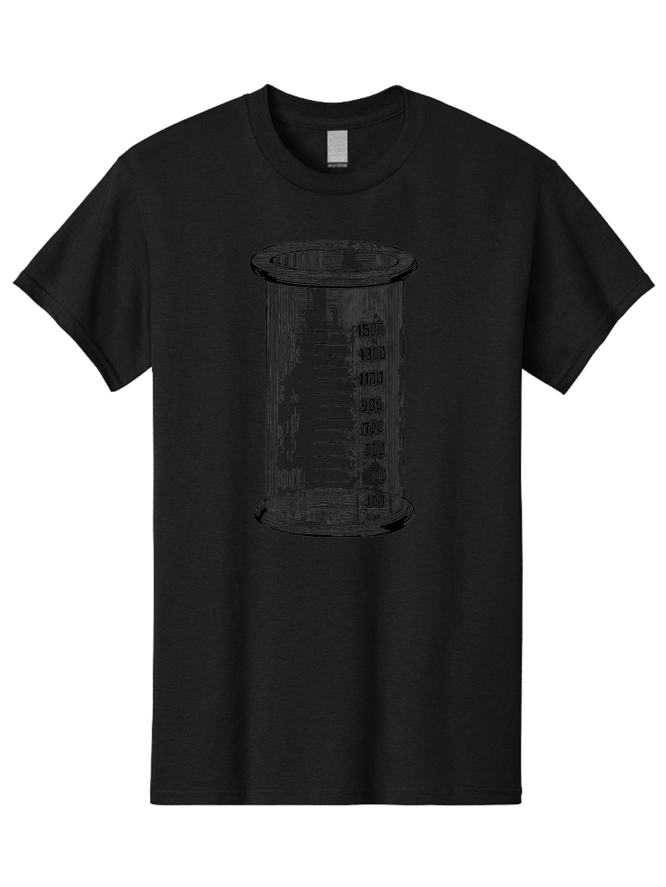 1500Ml-Beaker Men'S Graphic Tee, 100% Cotton, Comfortable Casual Summer Wear, Machine Washable, Laboratory Equipment, Measuring Beaker, Scientific Tools, Glassware, Measurement Markings, Chemistry Lab, 1500Ml Capacity, Precise Measurements, Aad577