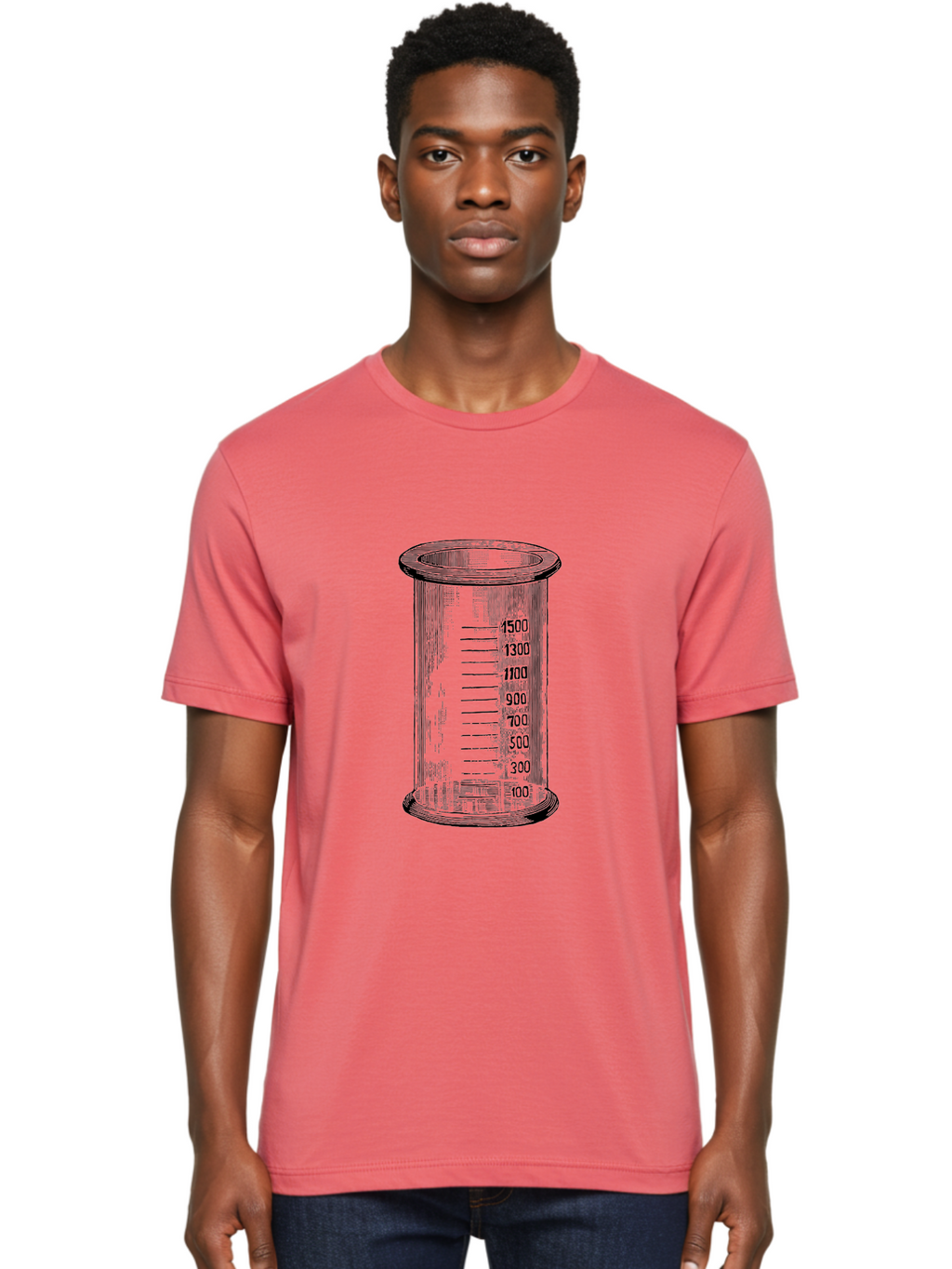 1500Ml-Beaker Men'S Graphic Tee, 100% Cotton, Comfortable Casual Summer Wear, Machine Washable, Laboratory Equipment, Measuring Beaker, Scientific Tools, Glassware, Measurement Markings, Chemistry Lab, 1500Ml Capacity, Precise Measurements, Aad577
