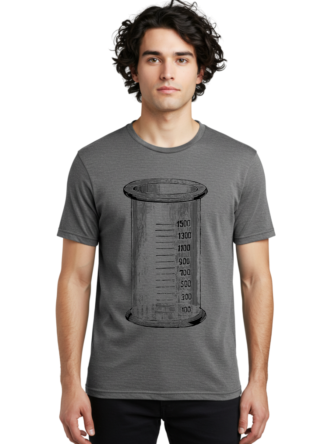 1500Ml-Beaker Men'S Graphic Tee, 100% Cotton, Comfortable Casual Summer Wear, Machine Washable, Laboratory Equipment, Measuring Beaker, Scientific Tools, Glassware, Measurement Markings, Chemistry Lab, 1500Ml Capacity, Precise Measurements, Aad577