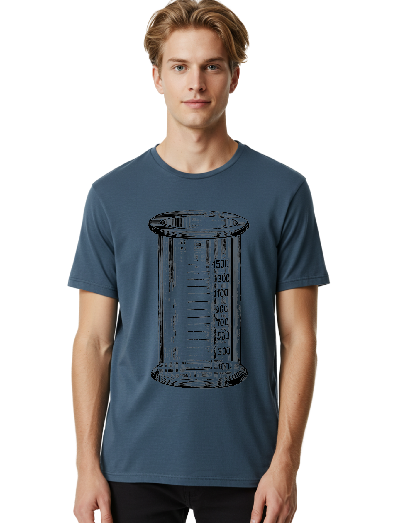 1500Ml-Beaker Men'S Graphic Tee, 100% Cotton, Comfortable Casual Summer Wear, Machine Washable, Laboratory Equipment, Measuring Beaker, Scientific Tools, Glassware, Measurement Markings, Chemistry Lab, 1500Ml Capacity, Precise Measurements, Aad577