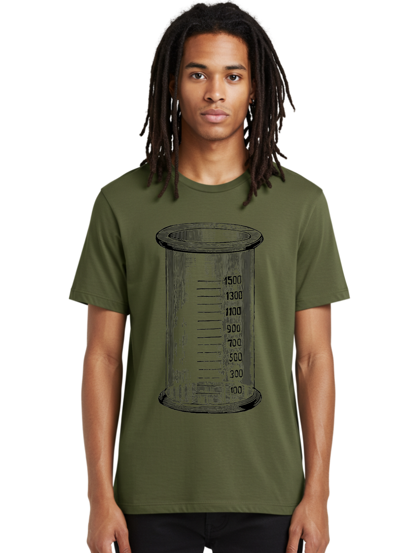1500Ml-Beaker Men'S Graphic Tee, 100% Cotton, Comfortable Casual Summer Wear, Machine Washable, Laboratory Equipment, Measuring Beaker, Scientific Tools, Glassware, Measurement Markings, Chemistry Lab, 1500Ml Capacity, Precise Measurements, Aad577